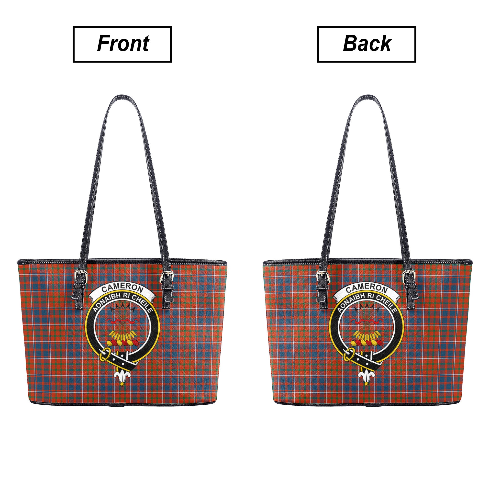 Cameron of Lochiel Ancient Tartan Crest Leather Tote Bag