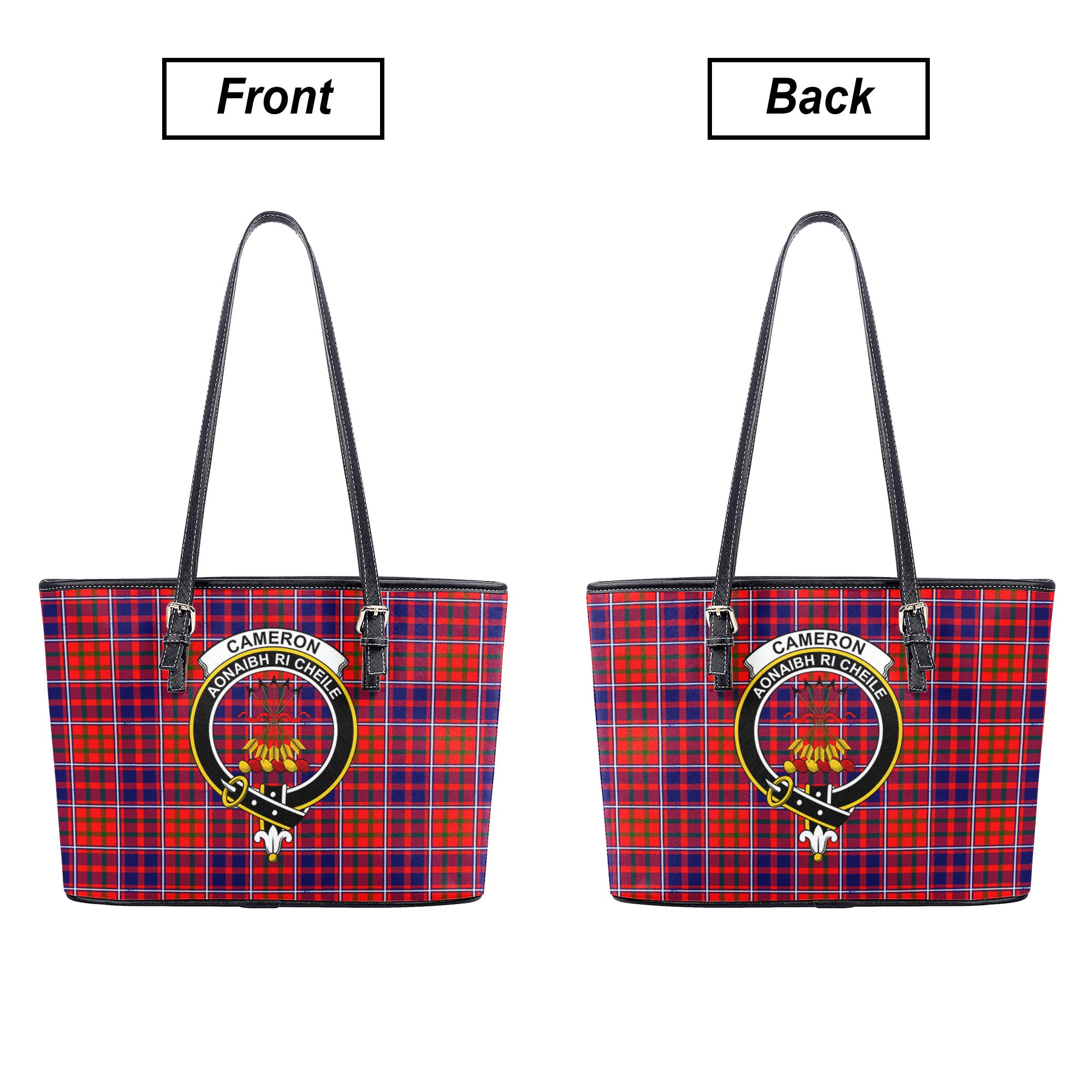 Cameron of Lochiel Modern Tartan Crest Leather Tote Bag