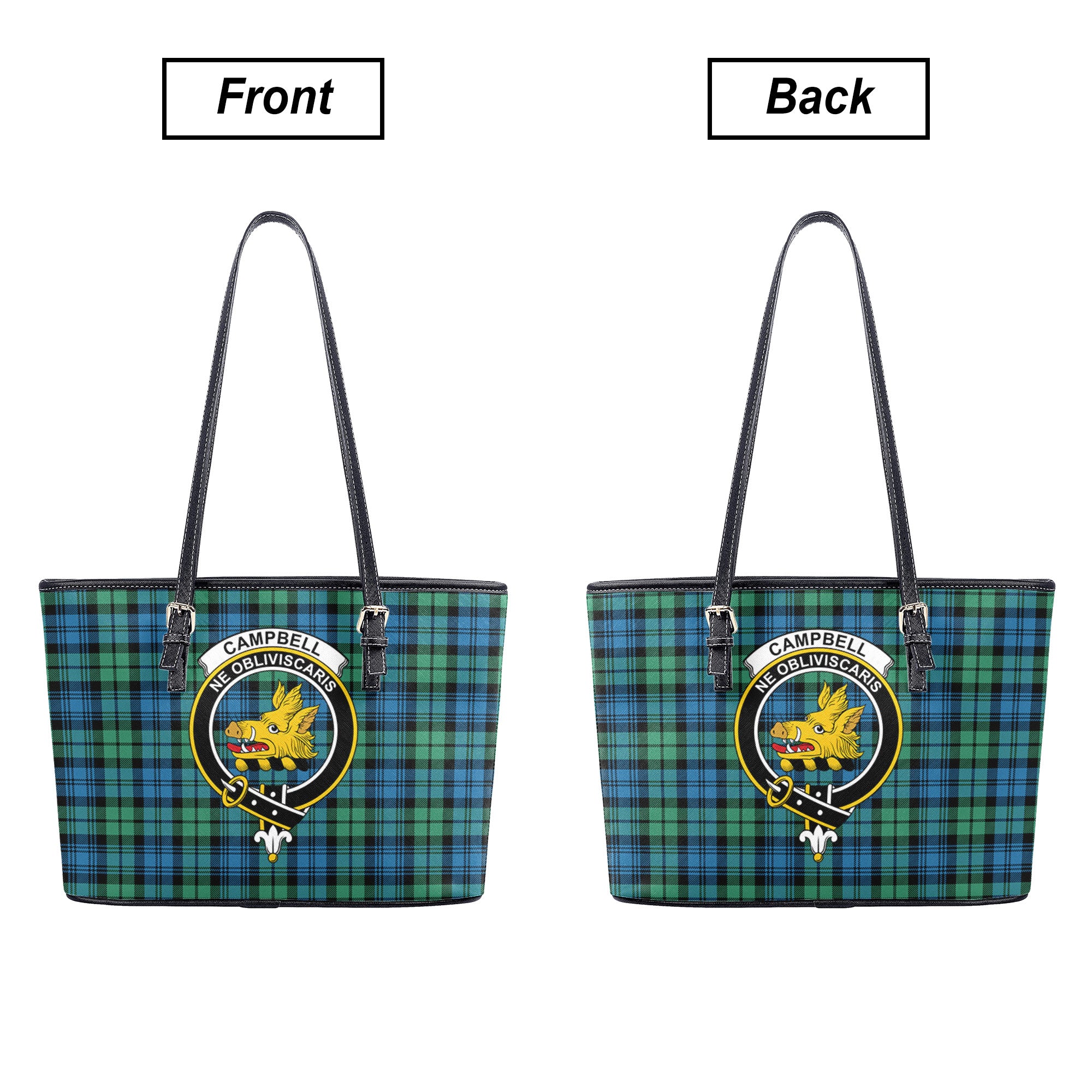 Campbell Ancient 01 Tartan Crest Leather Tote Bag