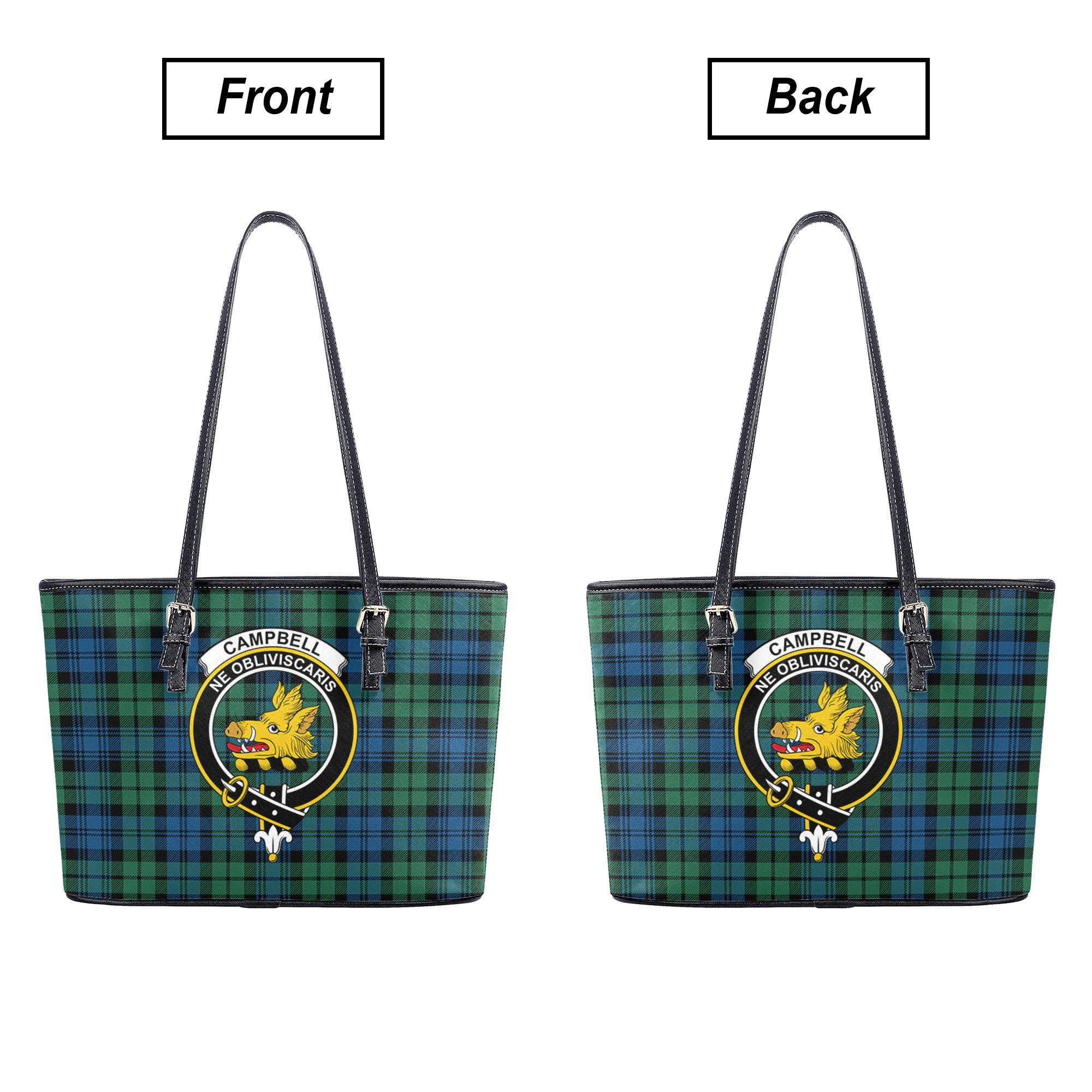 Campbell Ancient 02 Tartan Crest Leather Tote Bag