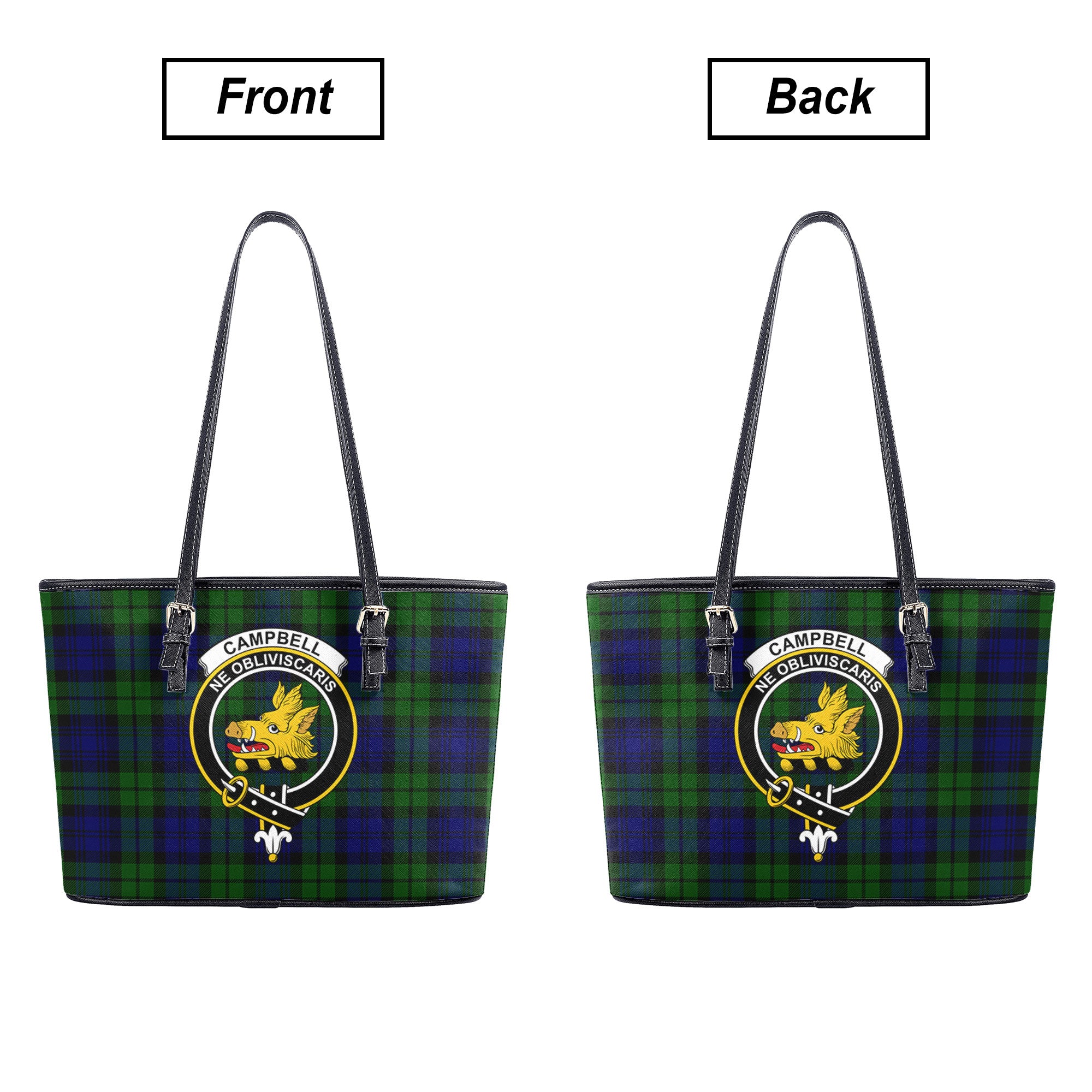 Campbell Modern Tartan Crest Leather Tote Bag