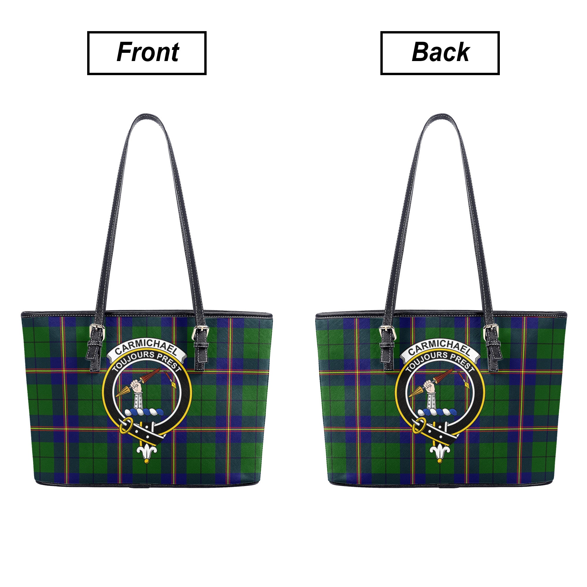 Carmichael Modern Tartan Crest Leather Tote Bag