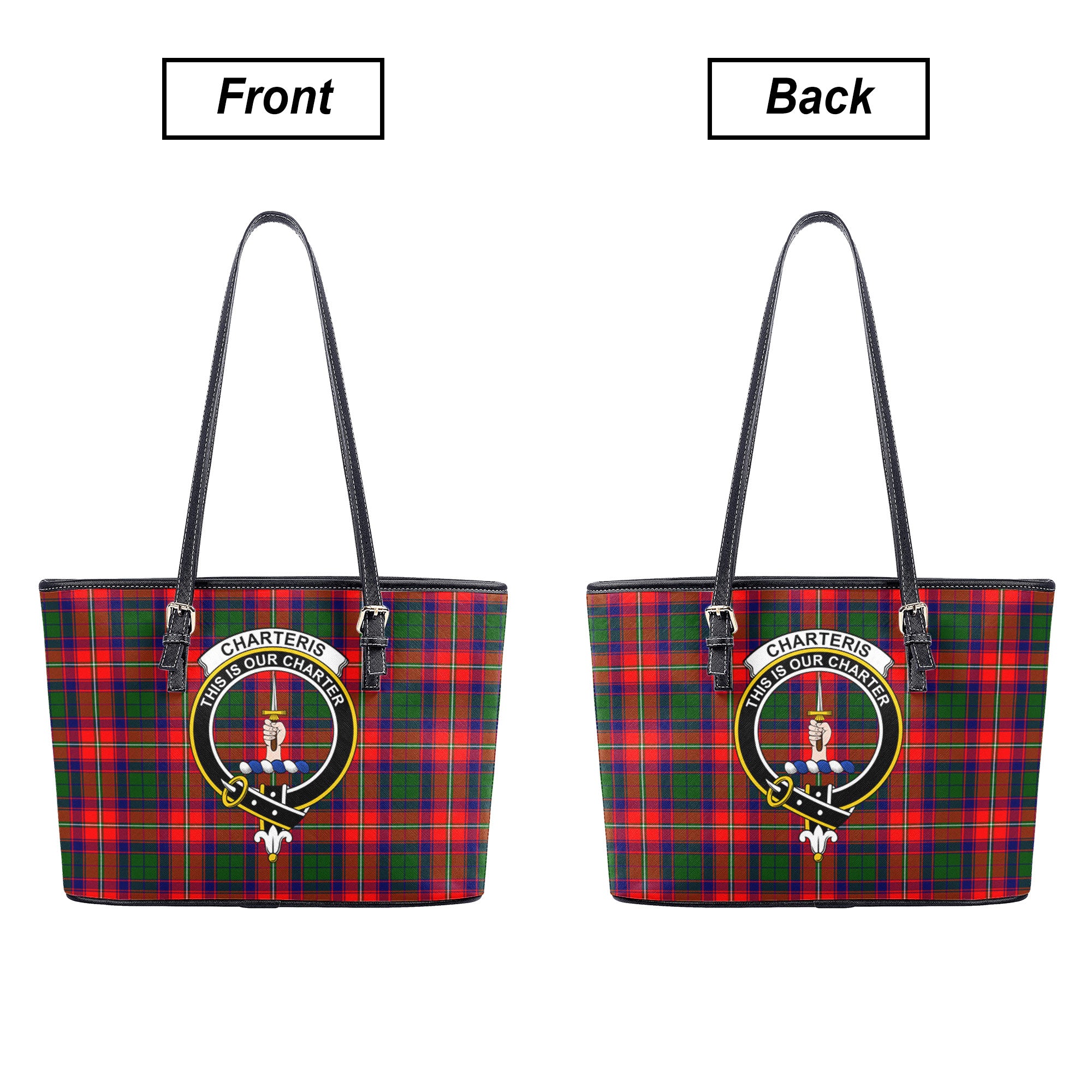 Charteris (Earl of Wemyss) Tartan Crest Leather Tote Bag