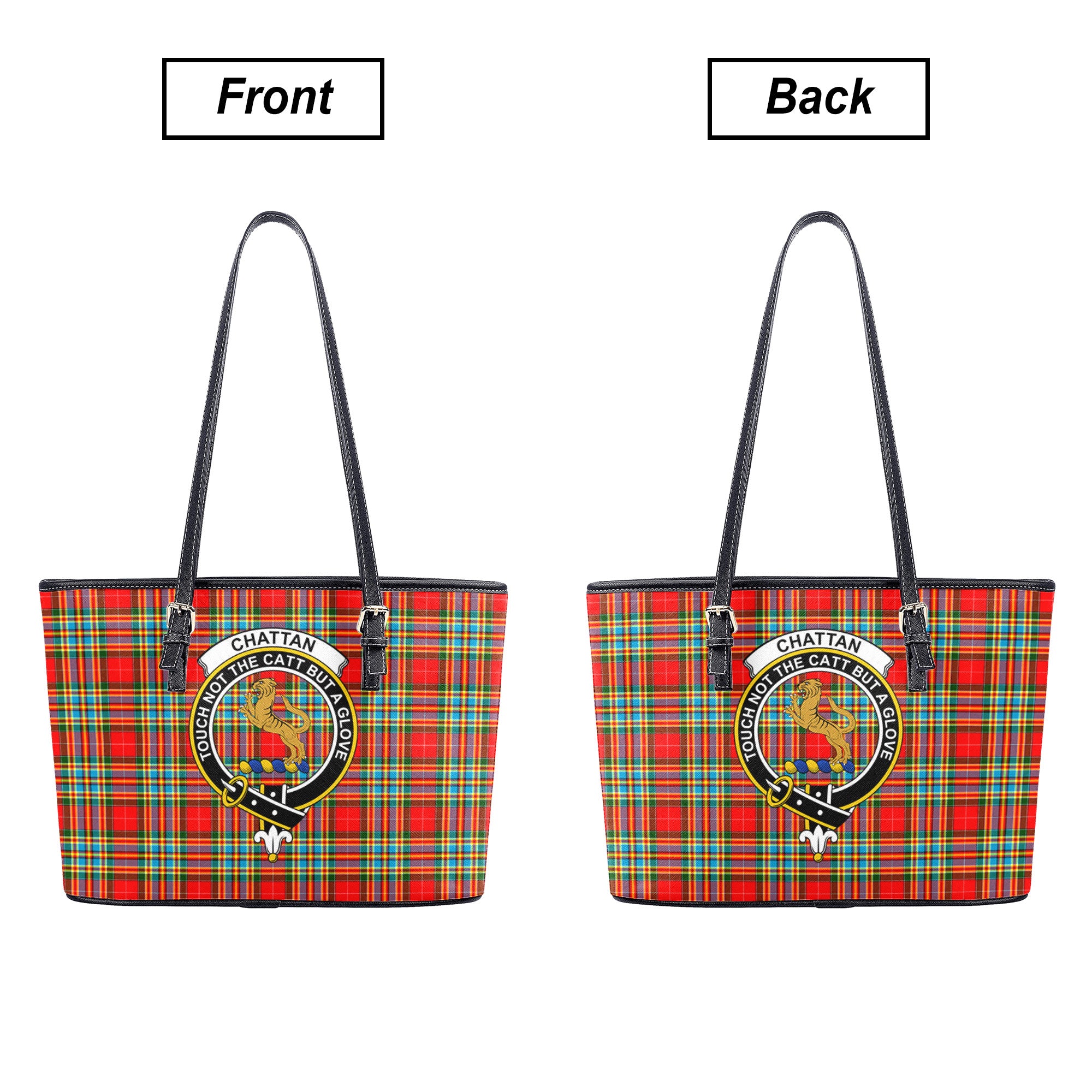 Chattan Tartan Crest Leather Tote Bag