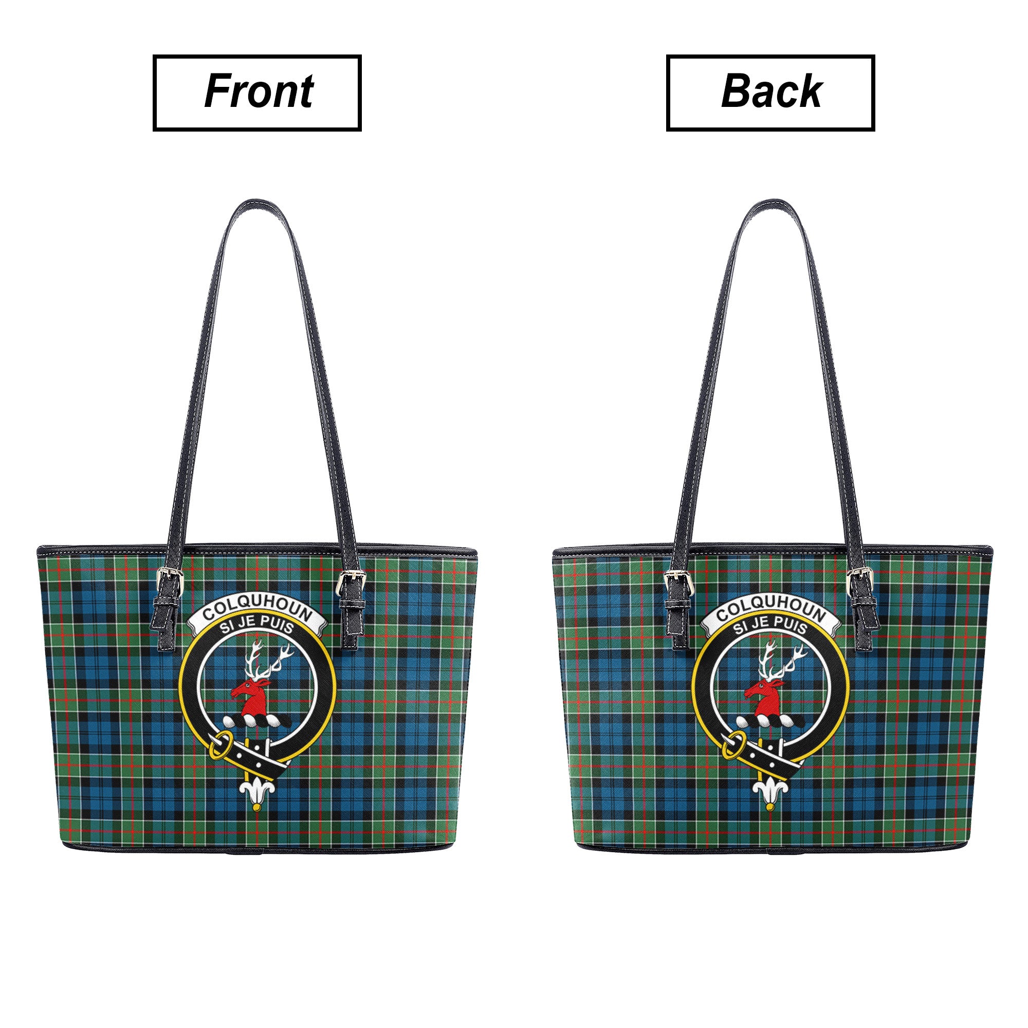 Colquhoun Ancient Tartan Crest Leather Tote Bag