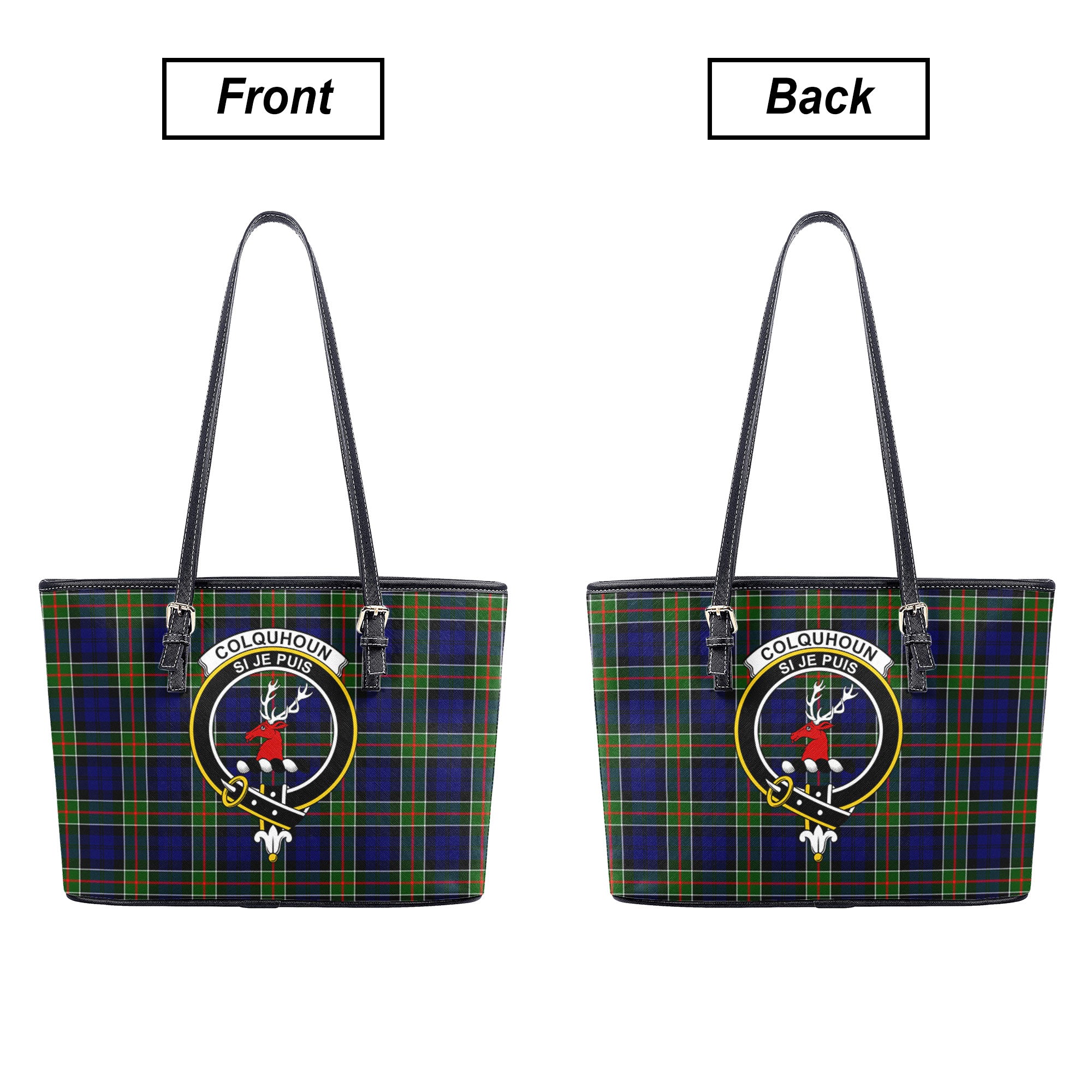 Colquhoun Modern Tartan Crest Leather Tote Bag