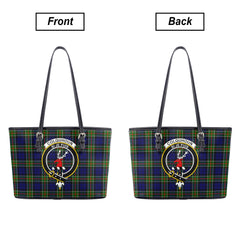 Colquhoun Modern Tartan Crest Leather Tote Bag