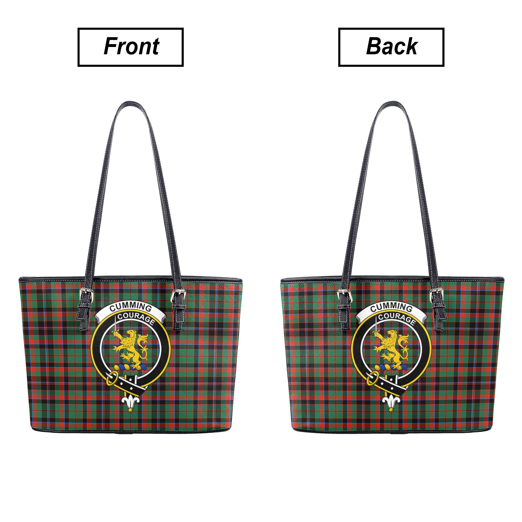 Cumming Hunting Ancient Tartan Crest Leather Tote Bag