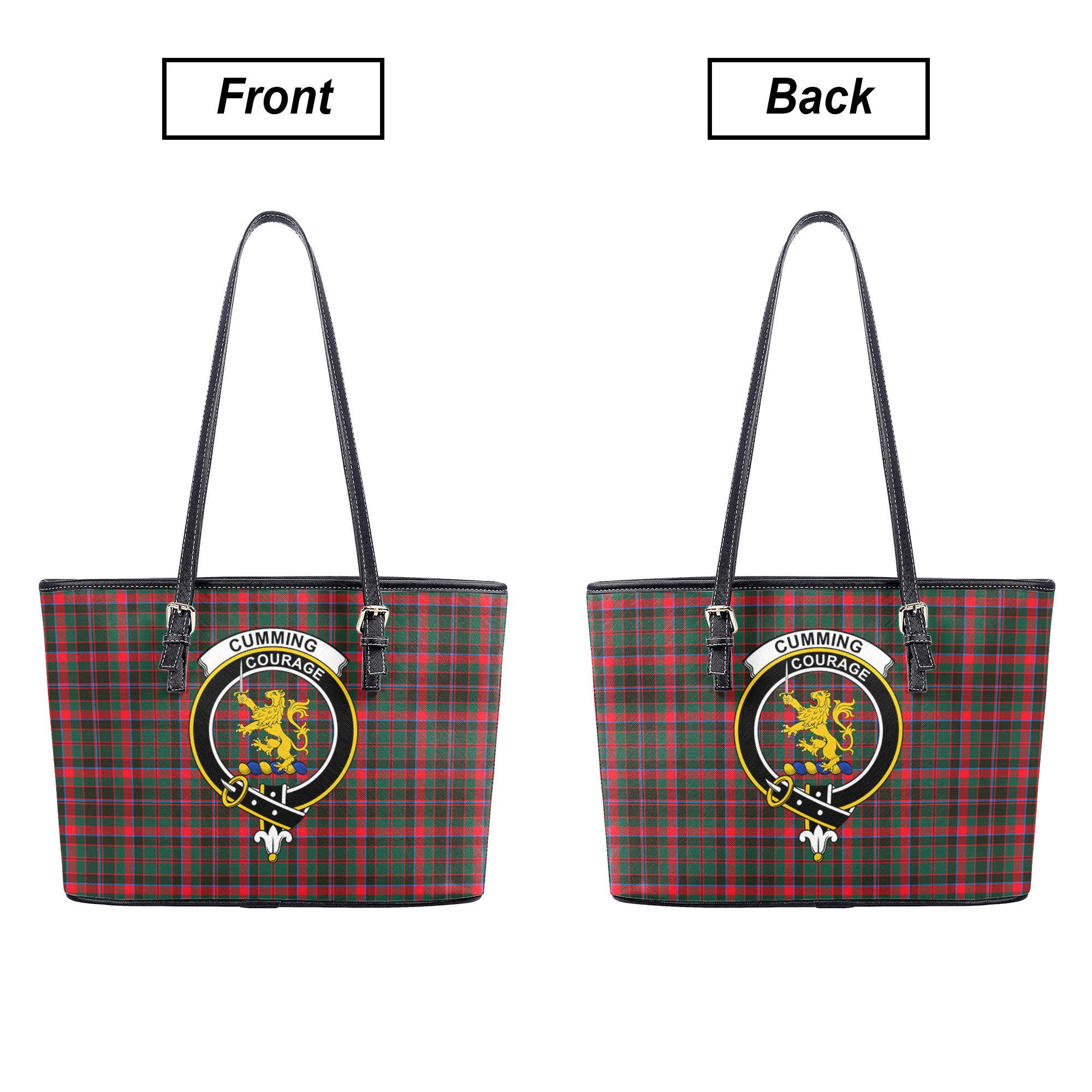 Cumming Hunting Modern Tartan Crest Leather Tote Bag