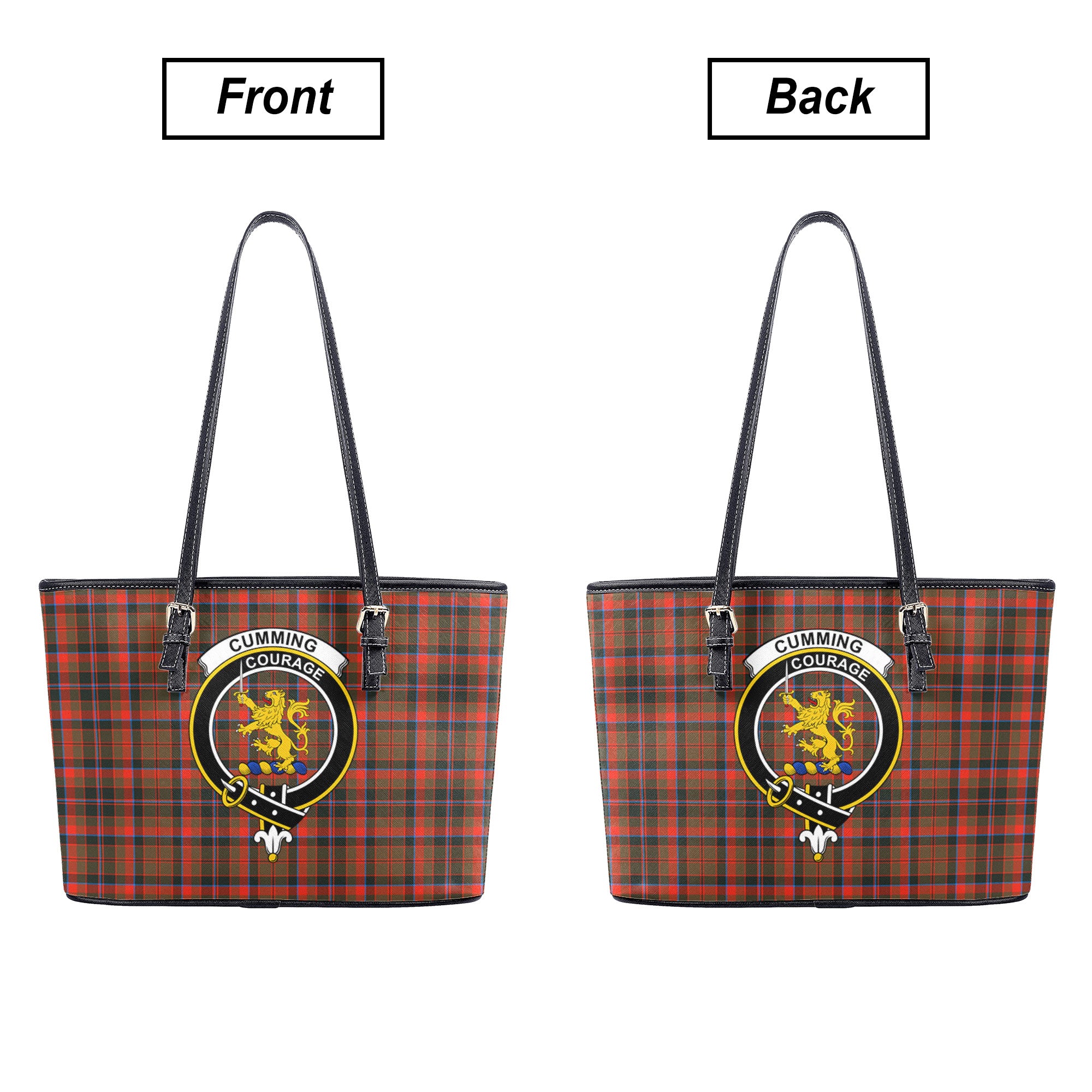 Cumming Hunting Weathered Tartan Crest Leather Tote Bag