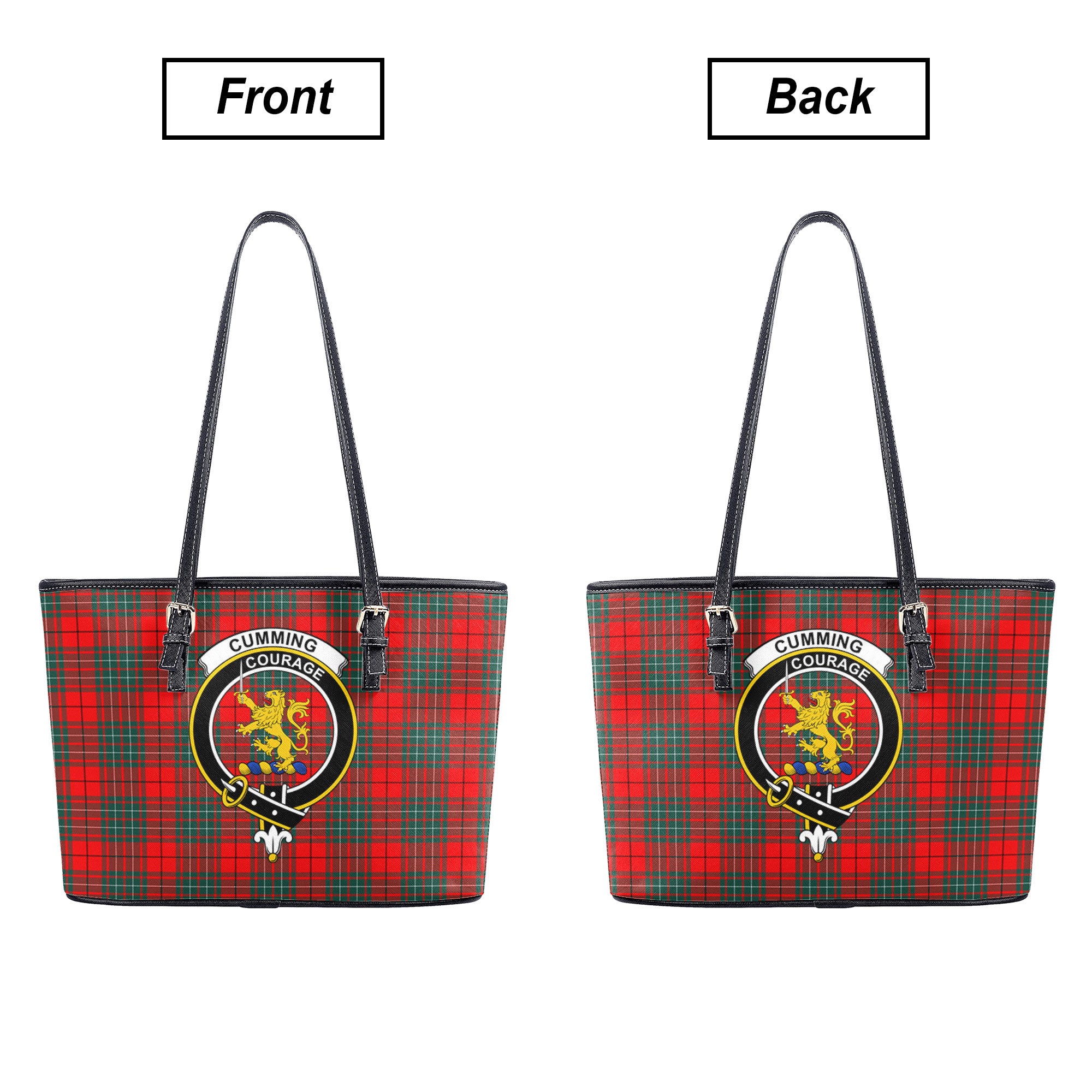 Cumming Modern Tartan Crest Leather Tote Bag