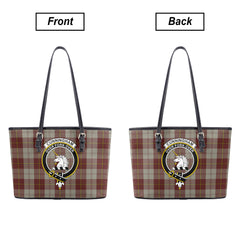 Cunningham Burgundy Dancers Tartan Crest Leather Tote Bag