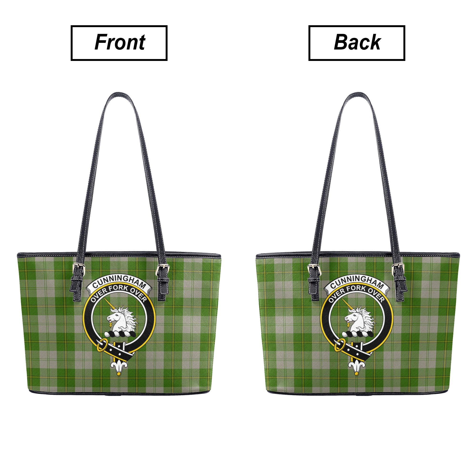 Cunningham Dress Green Dancers Tartan Crest Leather Tote Bag