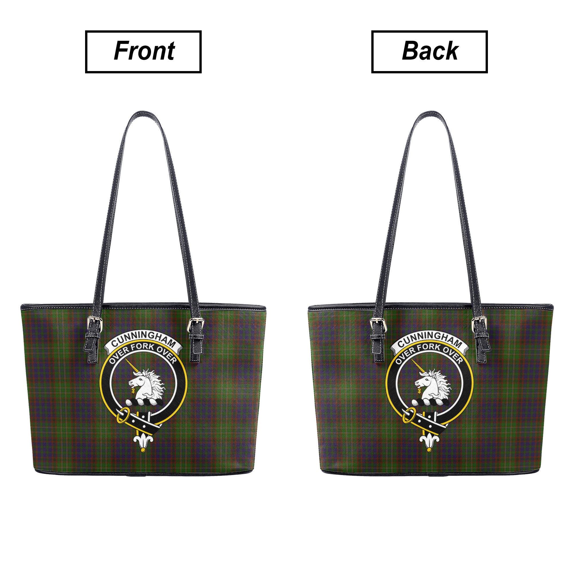 Cunningham Hunting Modern Tartan Crest Leather Tote Bag