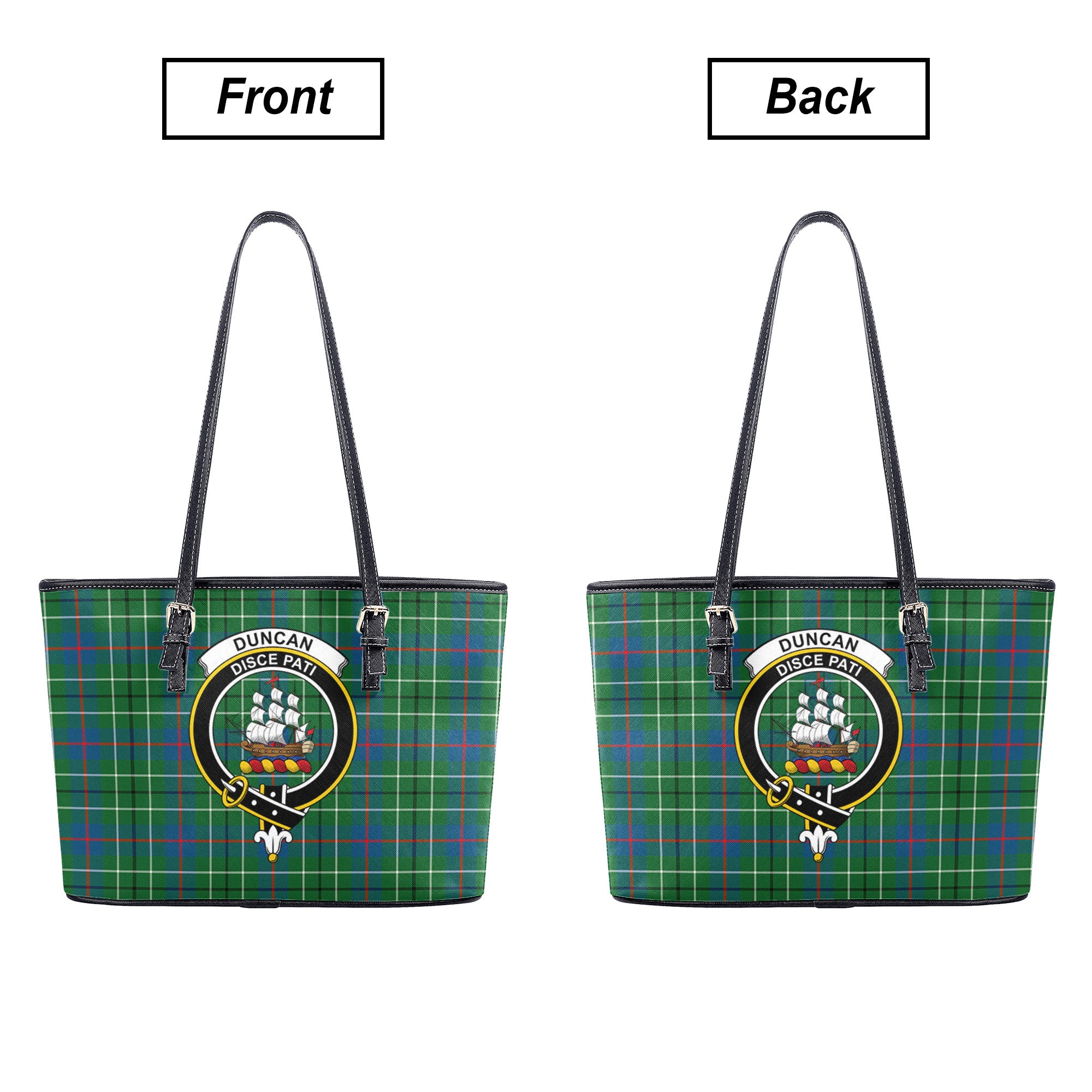 Duncan Ancient Tartan Crest Leather Tote Bag