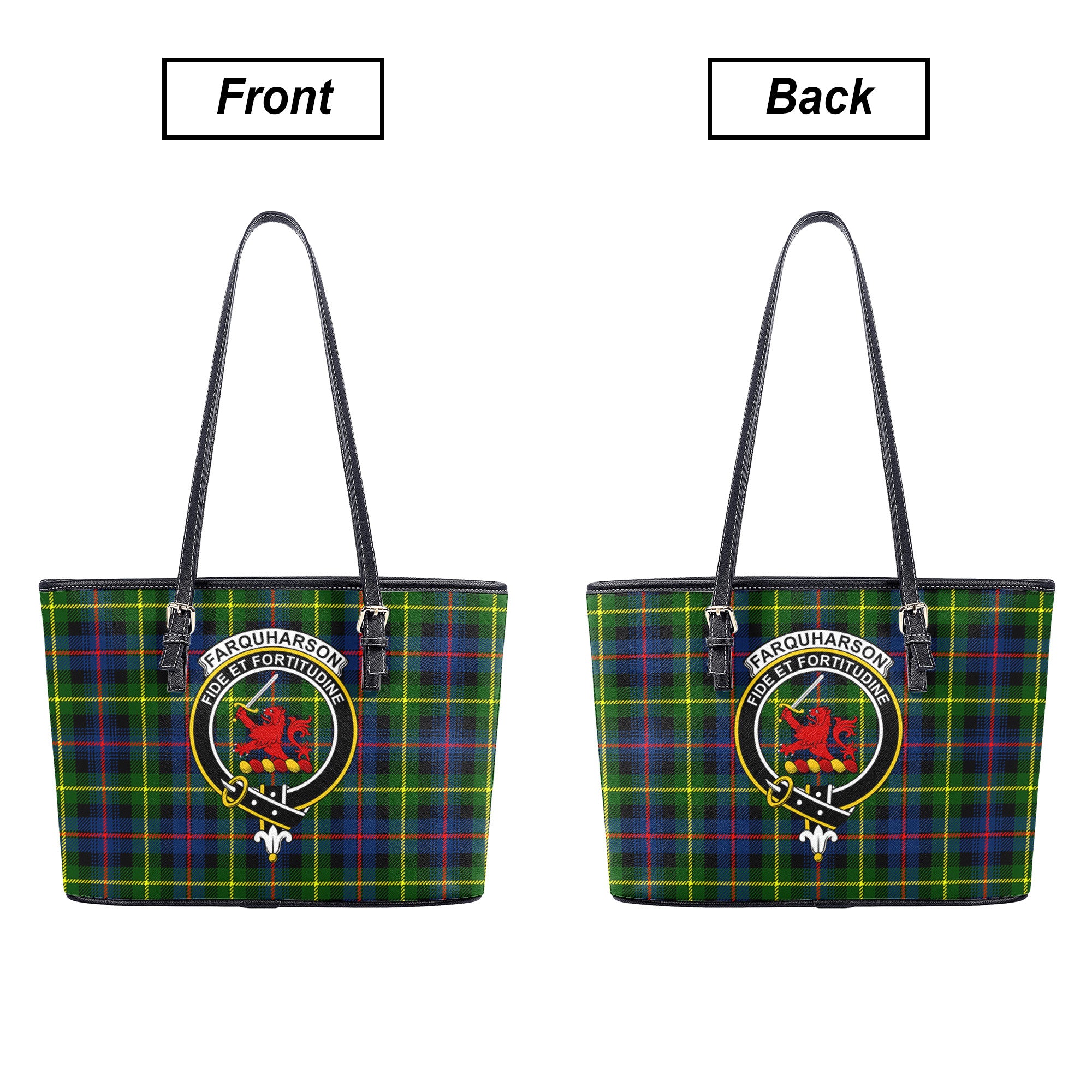 Farquharson Modern Tartan Crest Leather Tote Bag