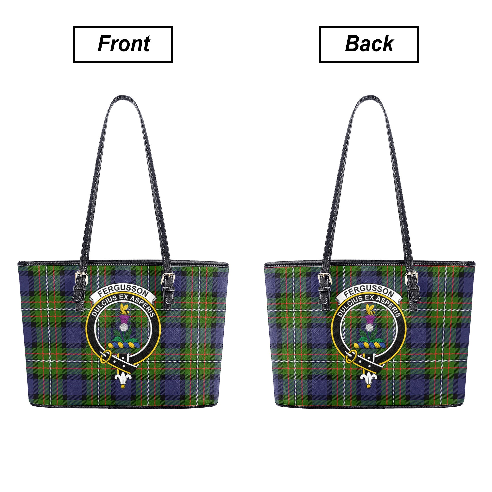 Fergusson Modern Tartan Crest Leather Tote Bag