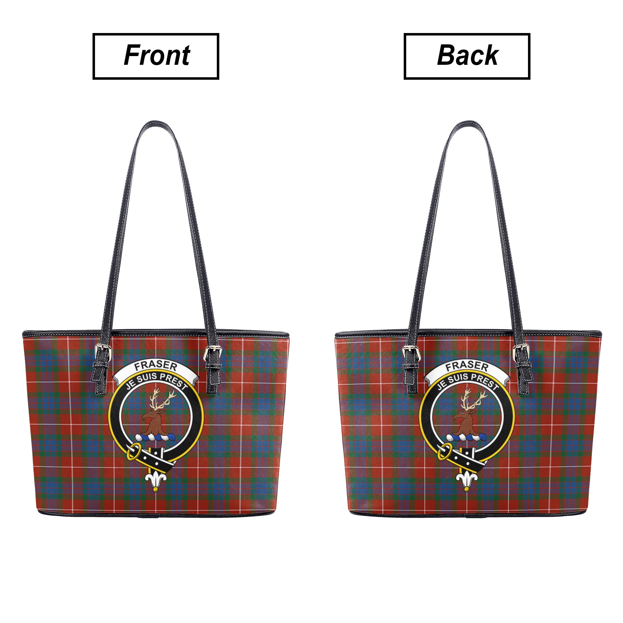 Fraser (of Lovat) Ancient Tartan Crest Leather Tote Bag