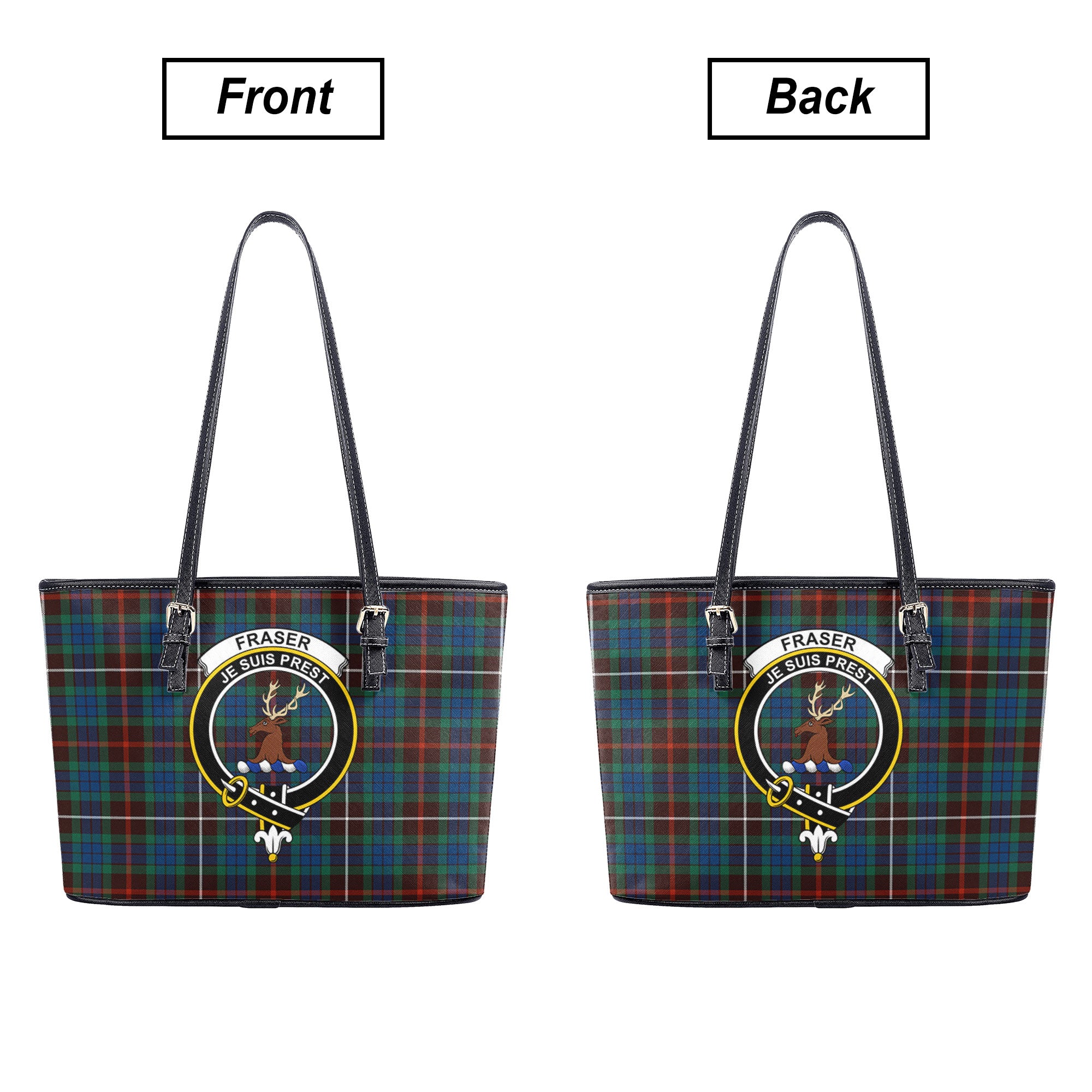 Fraser (of Lovat) Hunting Ancient Tartan Crest Leather Tote Bag