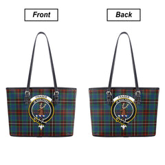 Fraser (of Lovat) Hunting Ancient Tartan Crest Leather Tote Bag