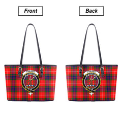 Fraser (of Lovat) Modern Tartan Crest Leather Tote Bag