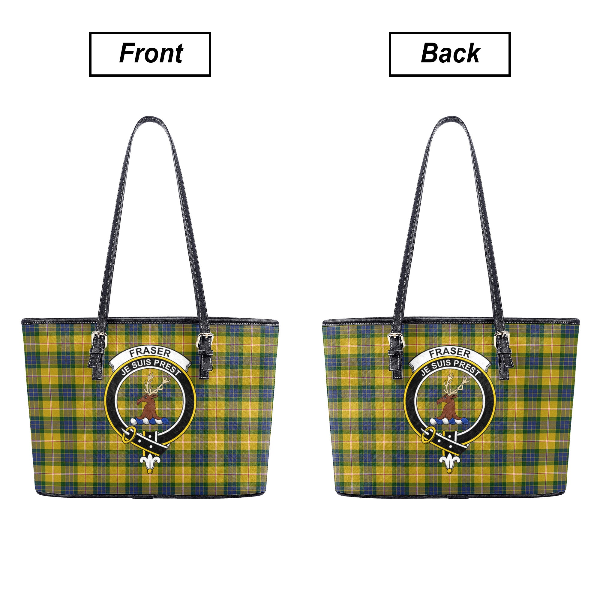 Fraser (of Lovat) Yellow Tartan Crest Leather Tote Bag