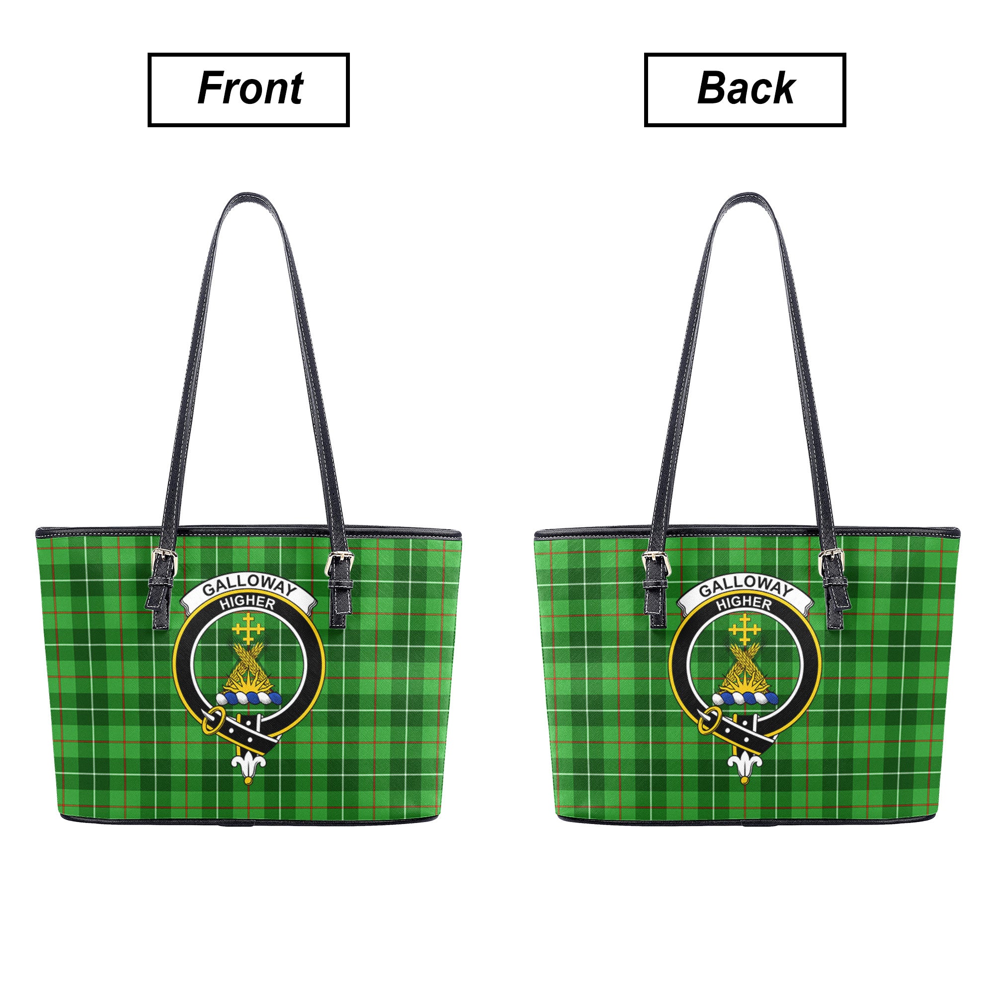 Galloway District Tartan Crest Leather Tote Bag