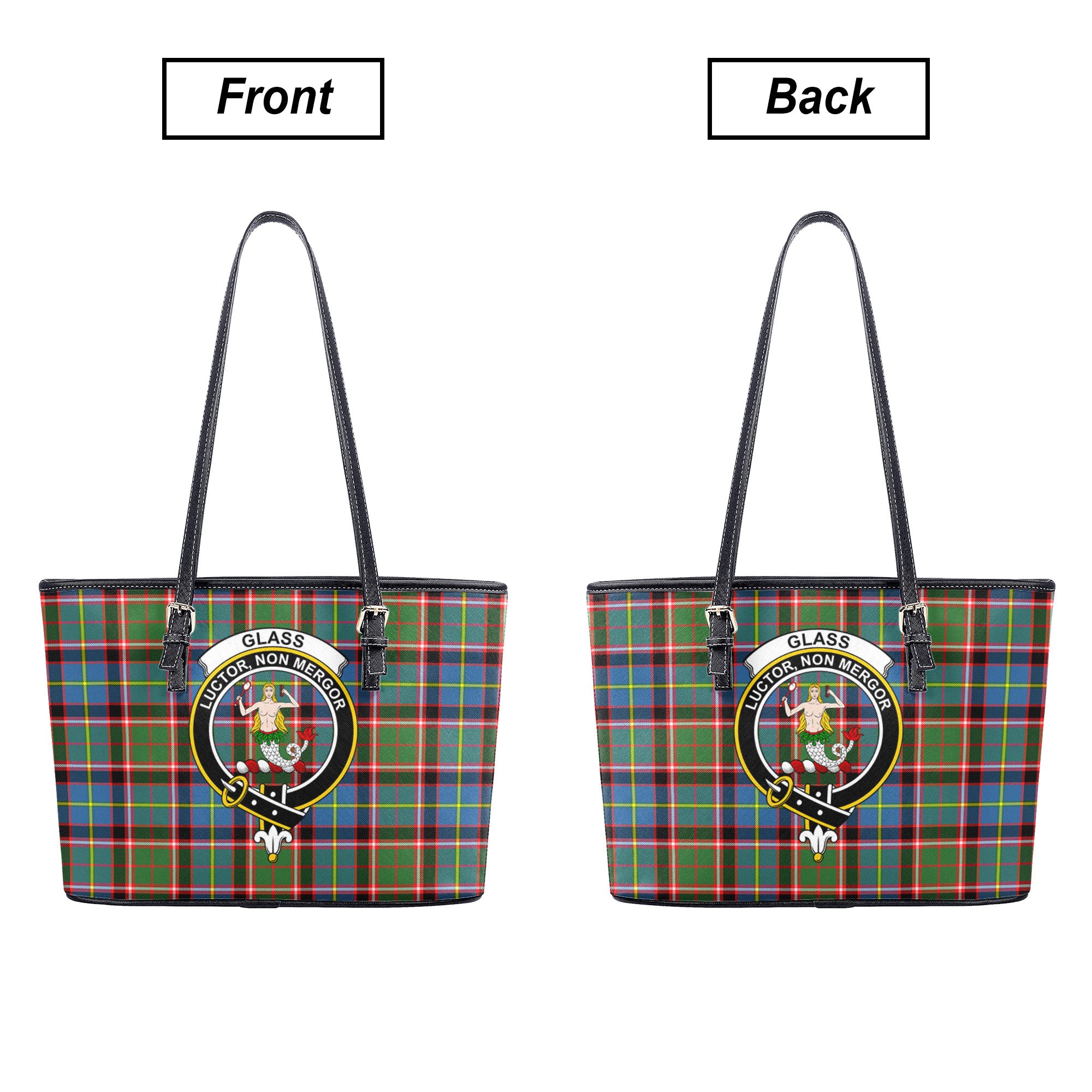 Glass Tartan Crest Leather Tote Bag