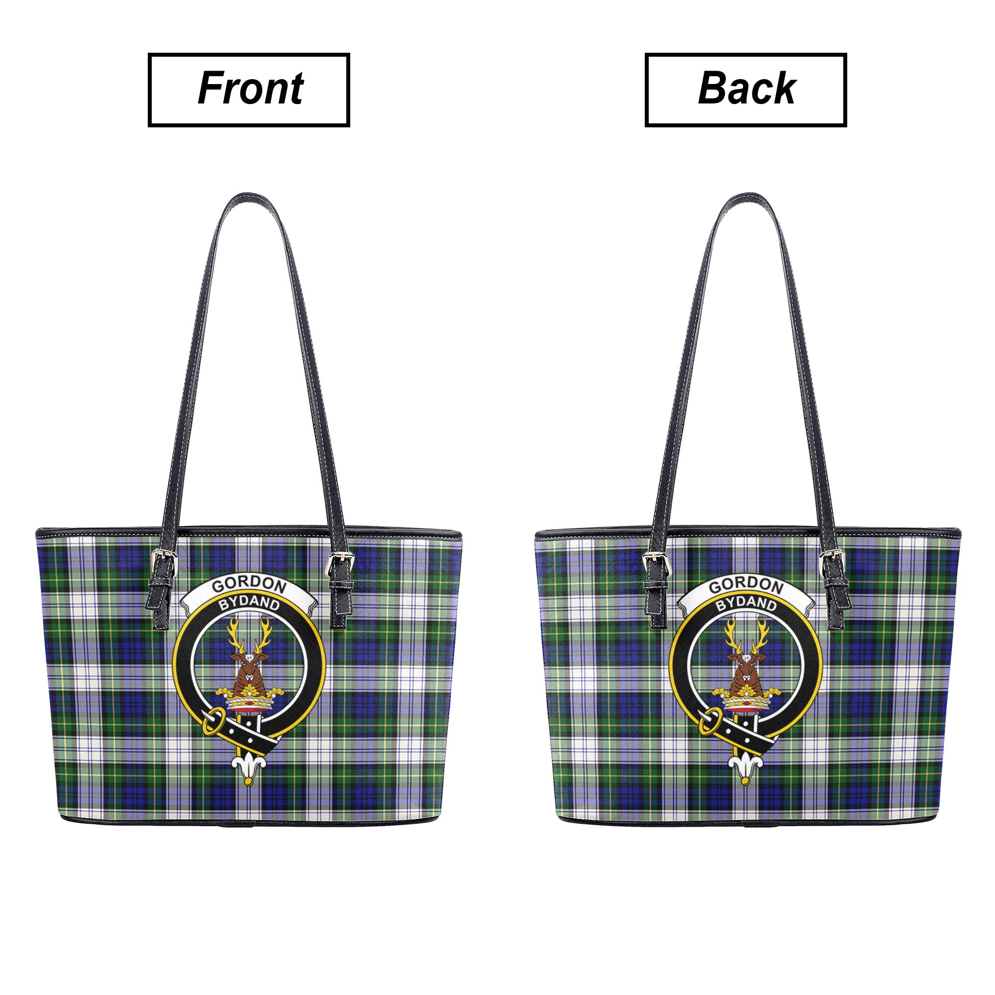 Gordon Dress Modern Tartan Crest Leather Tote Bag