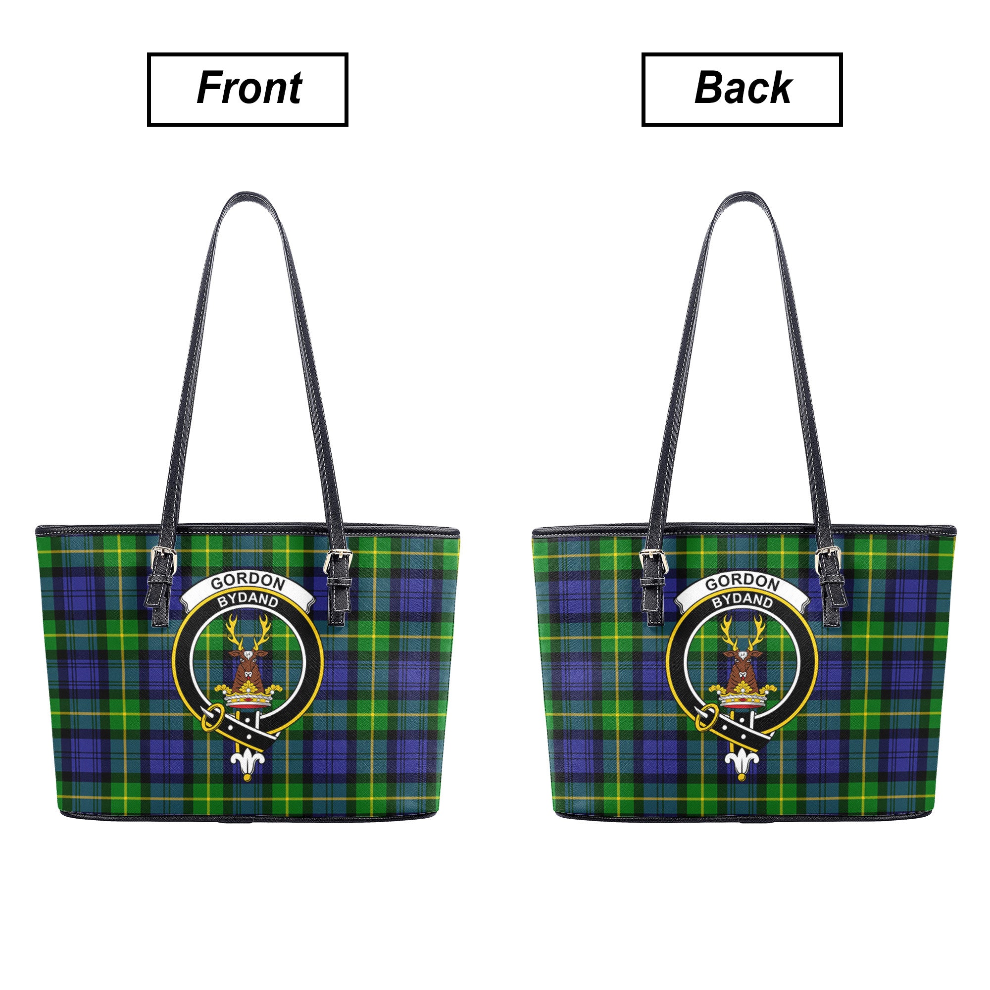 Gordon Modern Tartan Crest Leather Tote Bag