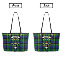 Gordon Modern Tartan Crest Leather Tote Bag