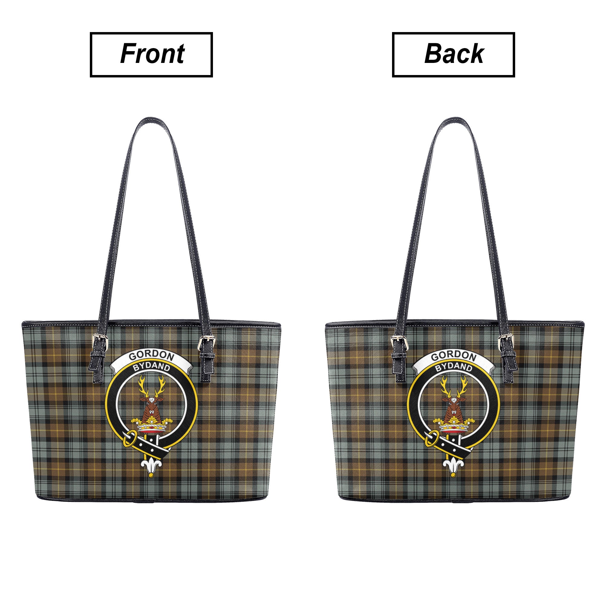 Gordon Weathered Tartan Crest Leather Tote Bag