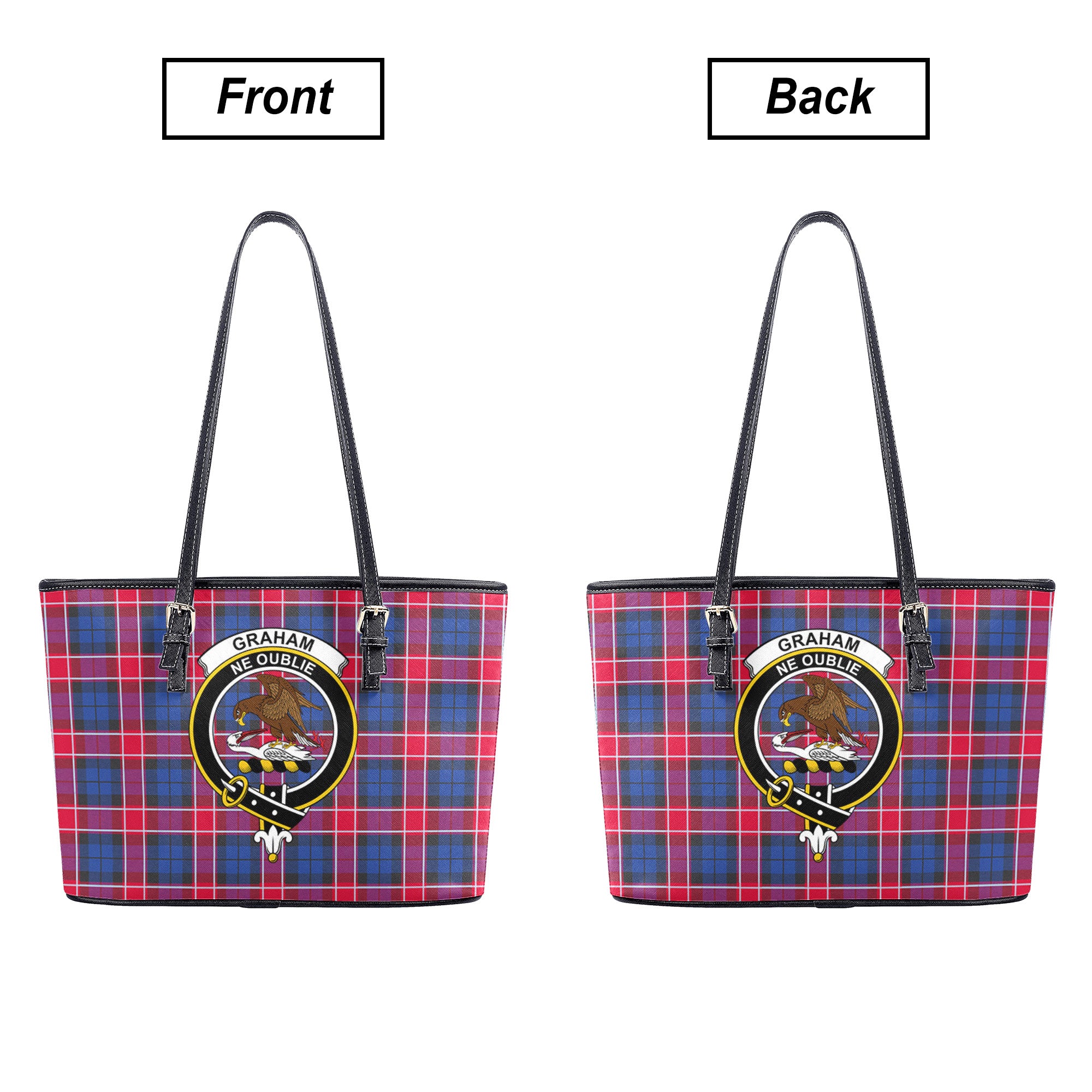 Graham of Menteith Red Tartan Crest Leather Tote Bag