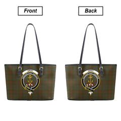 Gray Tartan Crest Leather Tote Bag