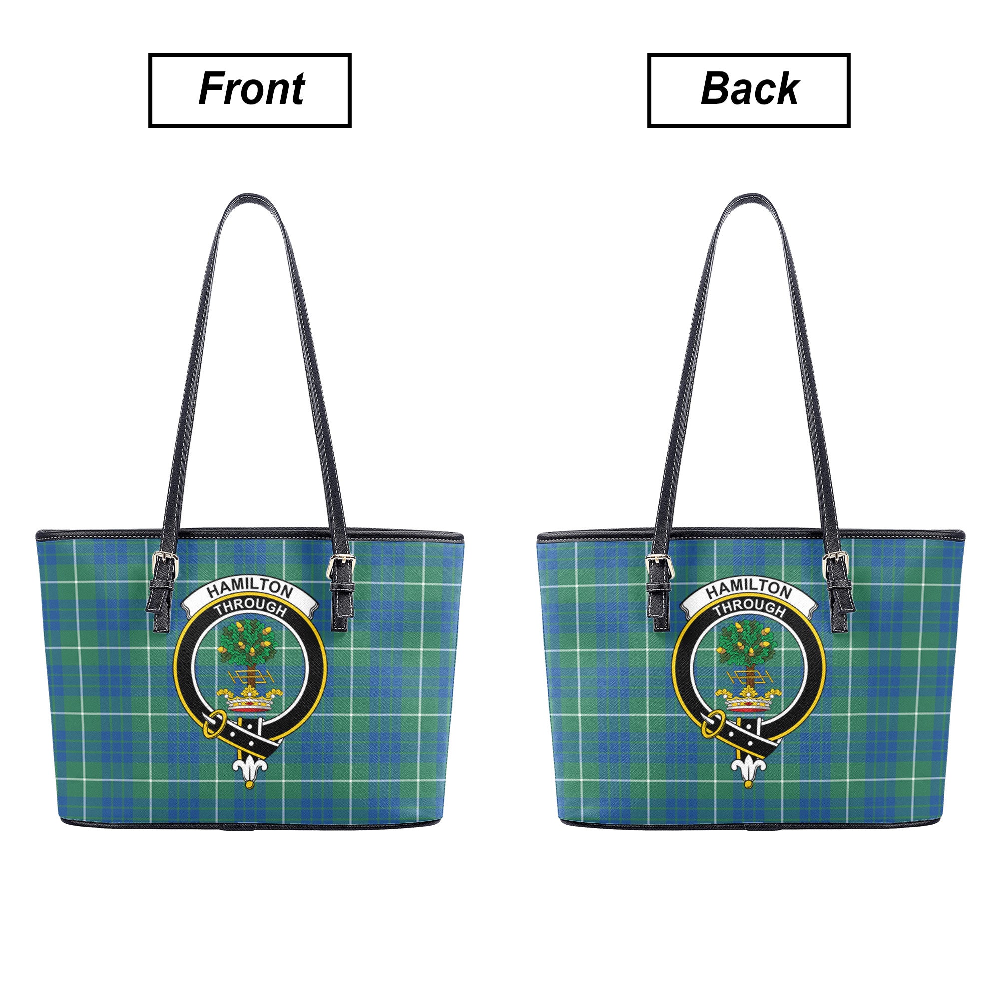 Hamilton Hunting Ancient Tartan Crest Leather Tote Bag