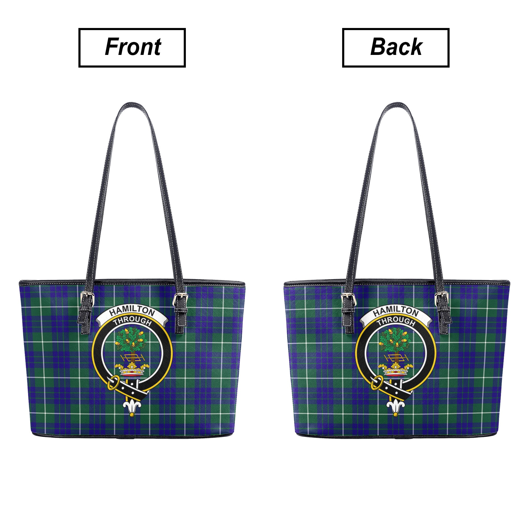 Hamilton Hunting Modern Tartan Crest Leather Tote Bag