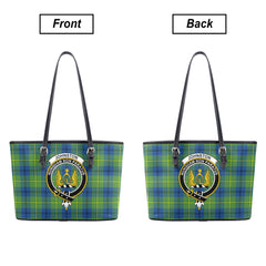 Johnston Ancient Tartan Crest Leather Tote Bag