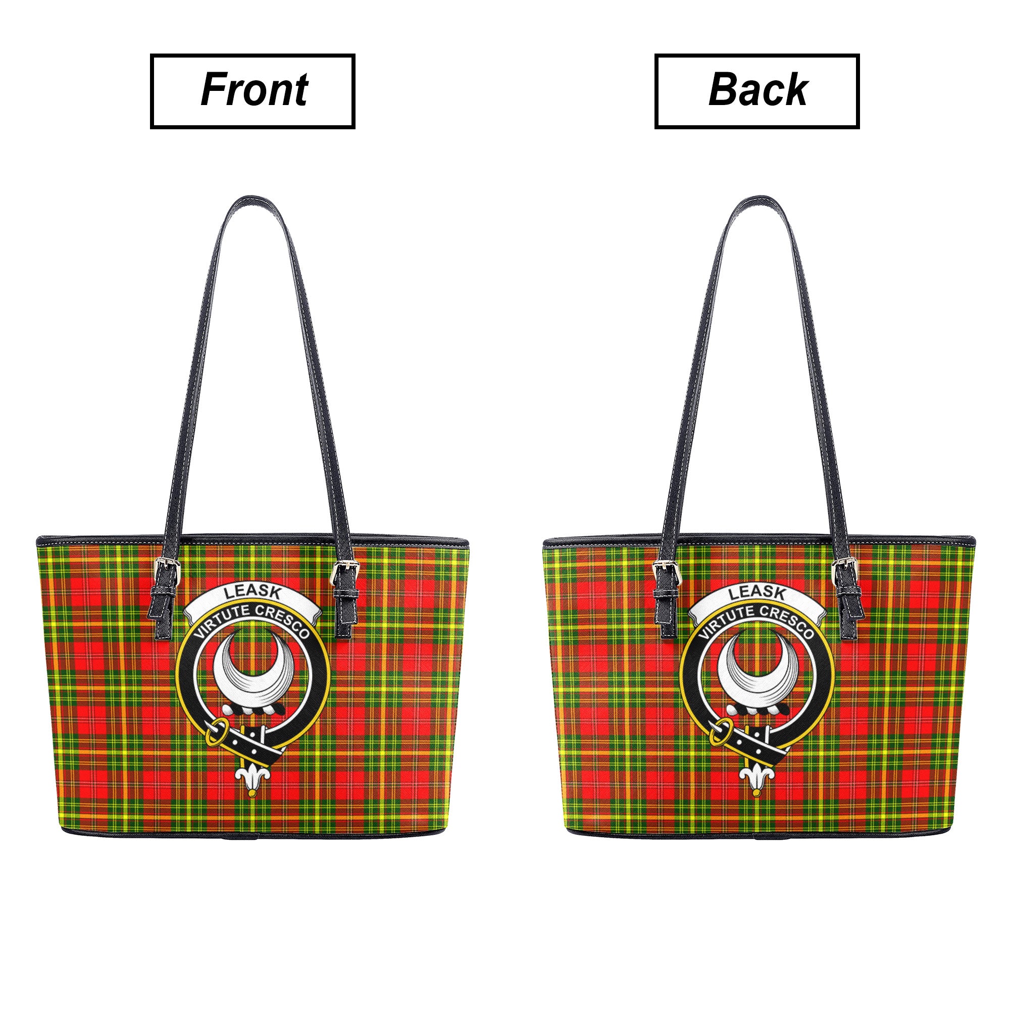 Leask Tartan Crest Leather Tote Bag