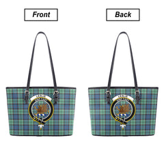 Leslie Hunting Ancient Tartan Crest Leather Tote Bag