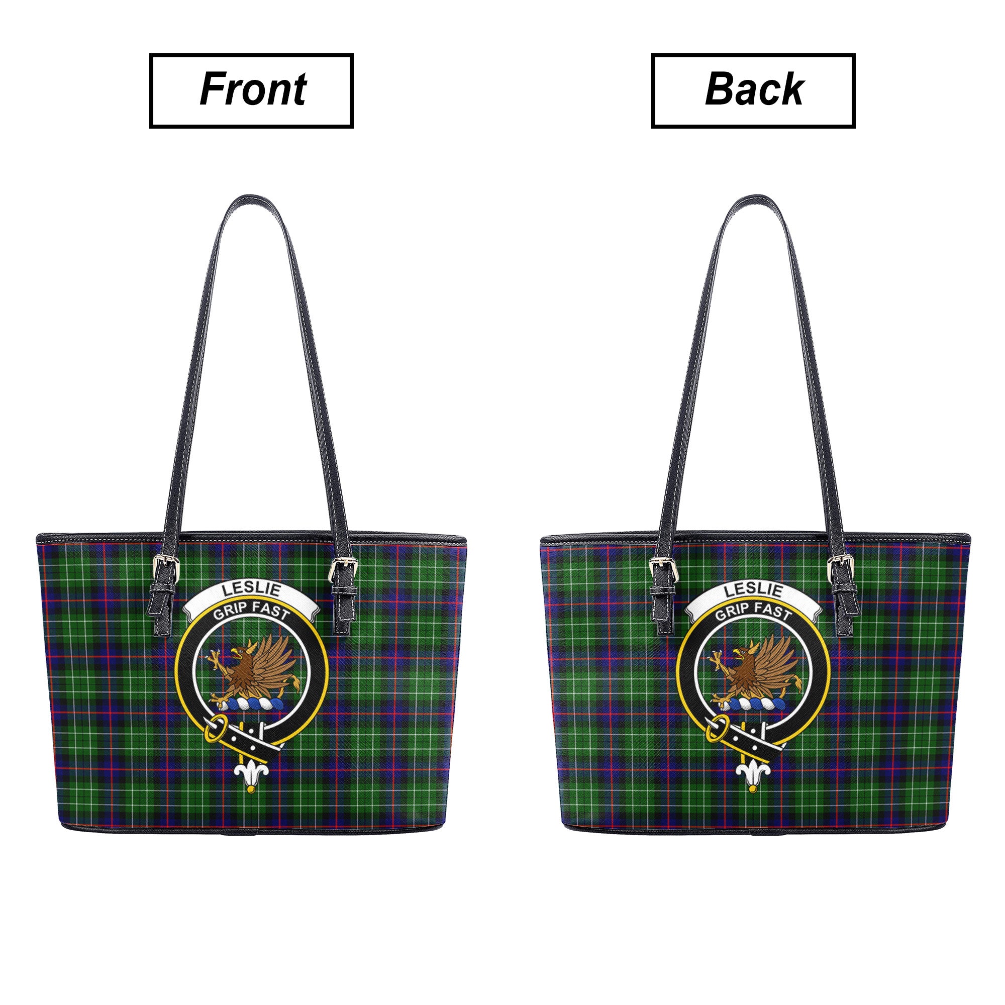 Leslie Hunting Tartan Crest Leather Tote Bag