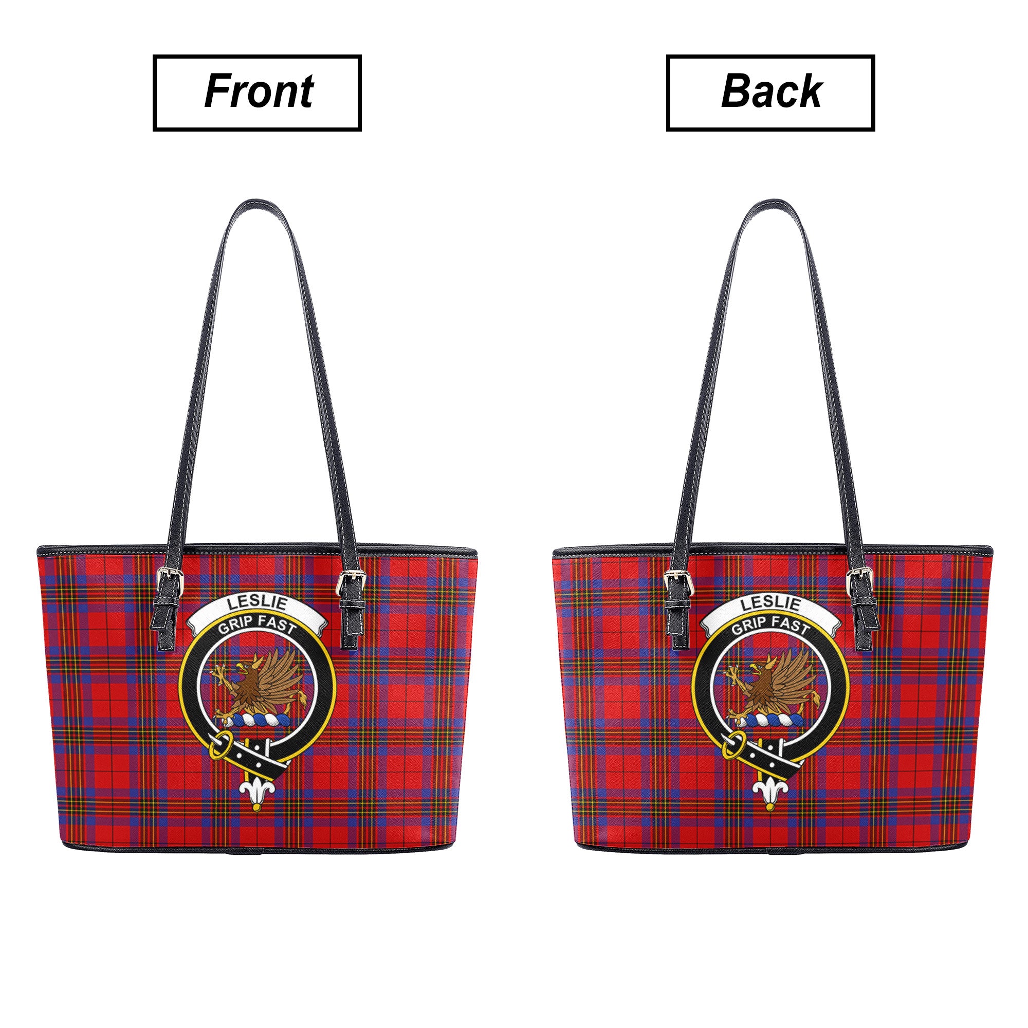 Leslie Modern Tartan Crest Leather Tote Bag