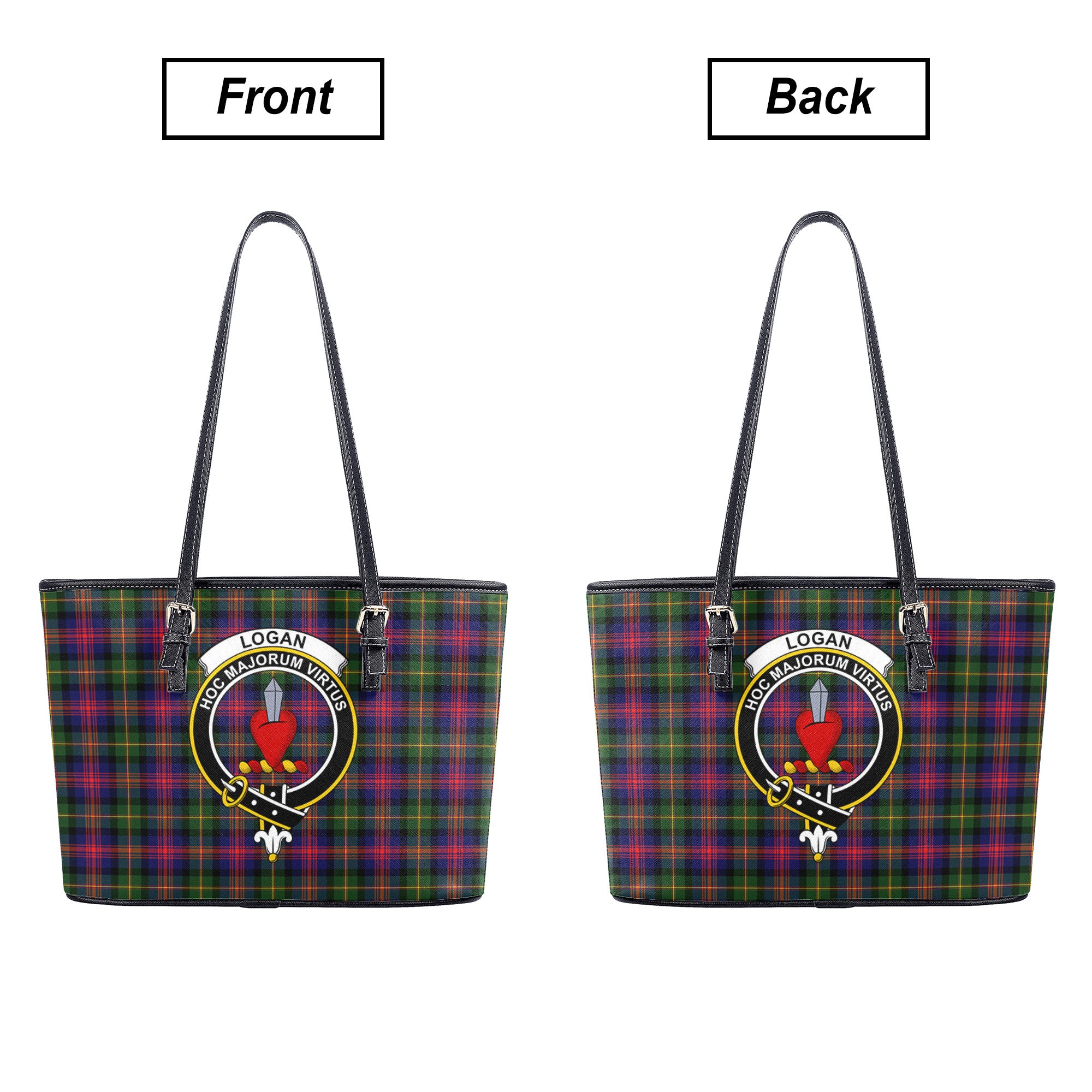 Logan Modern Tartan Crest Leather Tote Bag