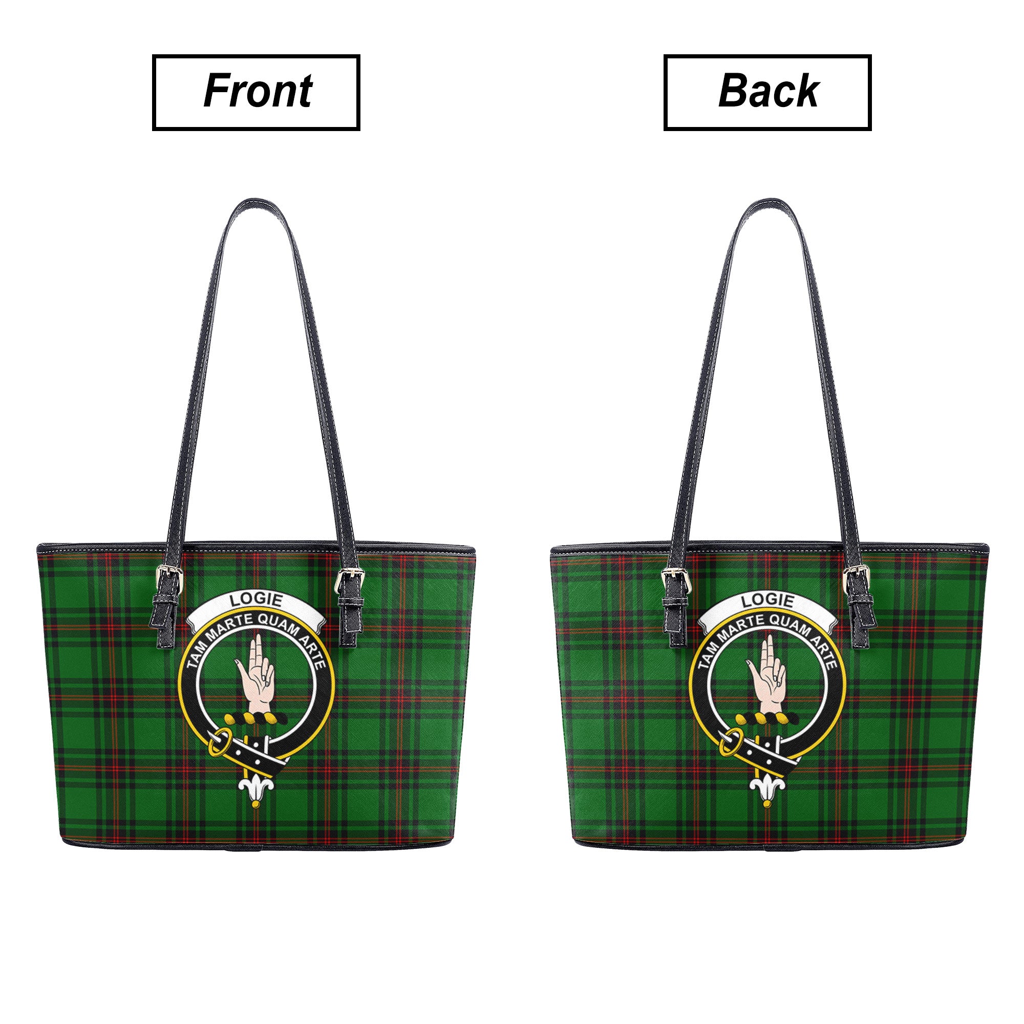 Logie Tartan Crest Leather Tote Bag