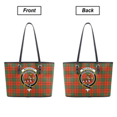 MacAuley Ancient Tartan Crest Leather Tote Bag