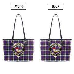 MacDonald Dress Modern Tartan Crest Leather Tote Bag