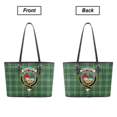 MacDonald Lord of the Isles Hunting Tartan Crest Leather Tote Bag