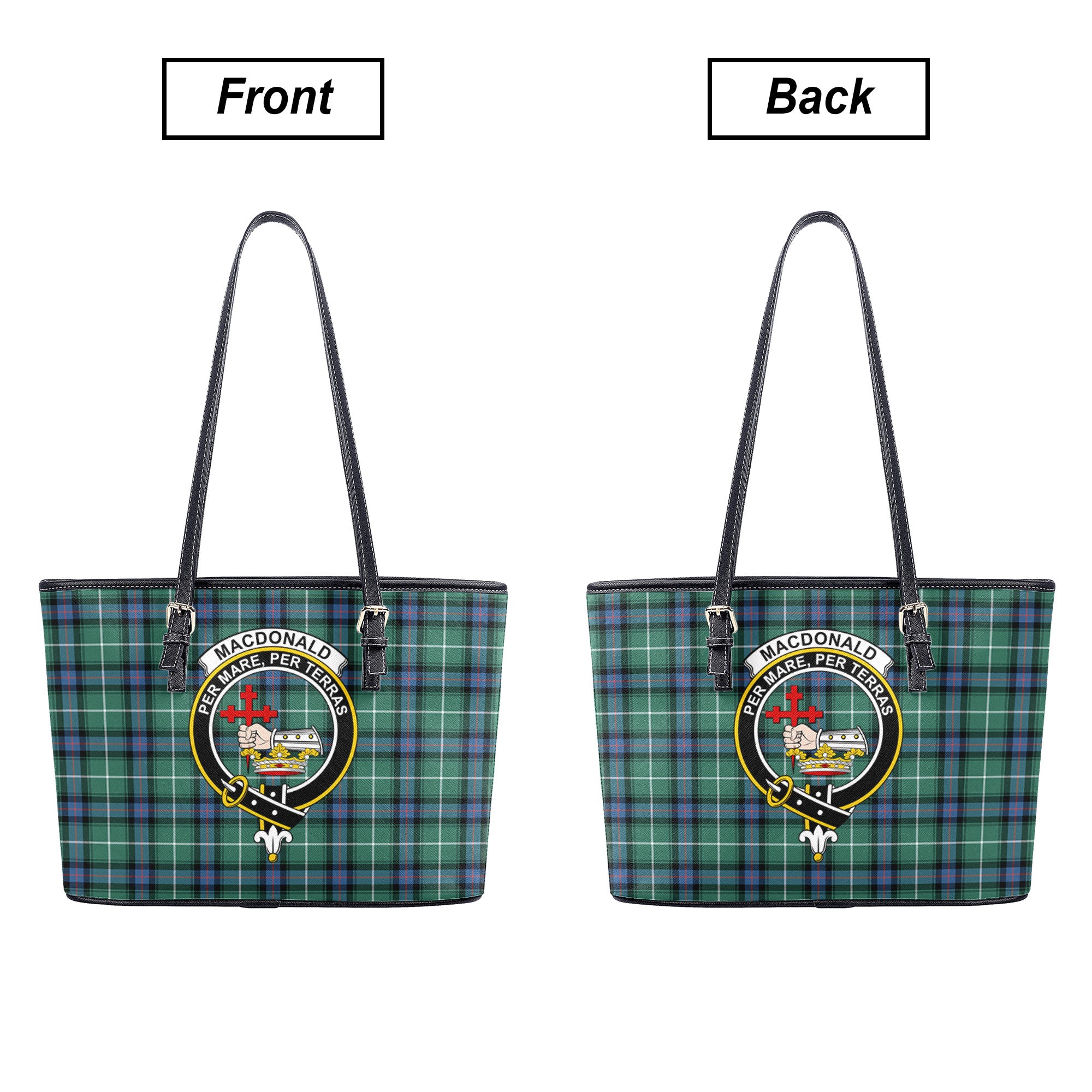 MacDonald of the Isles Hunting Ancient Tartan Crest Leather Tote Bag