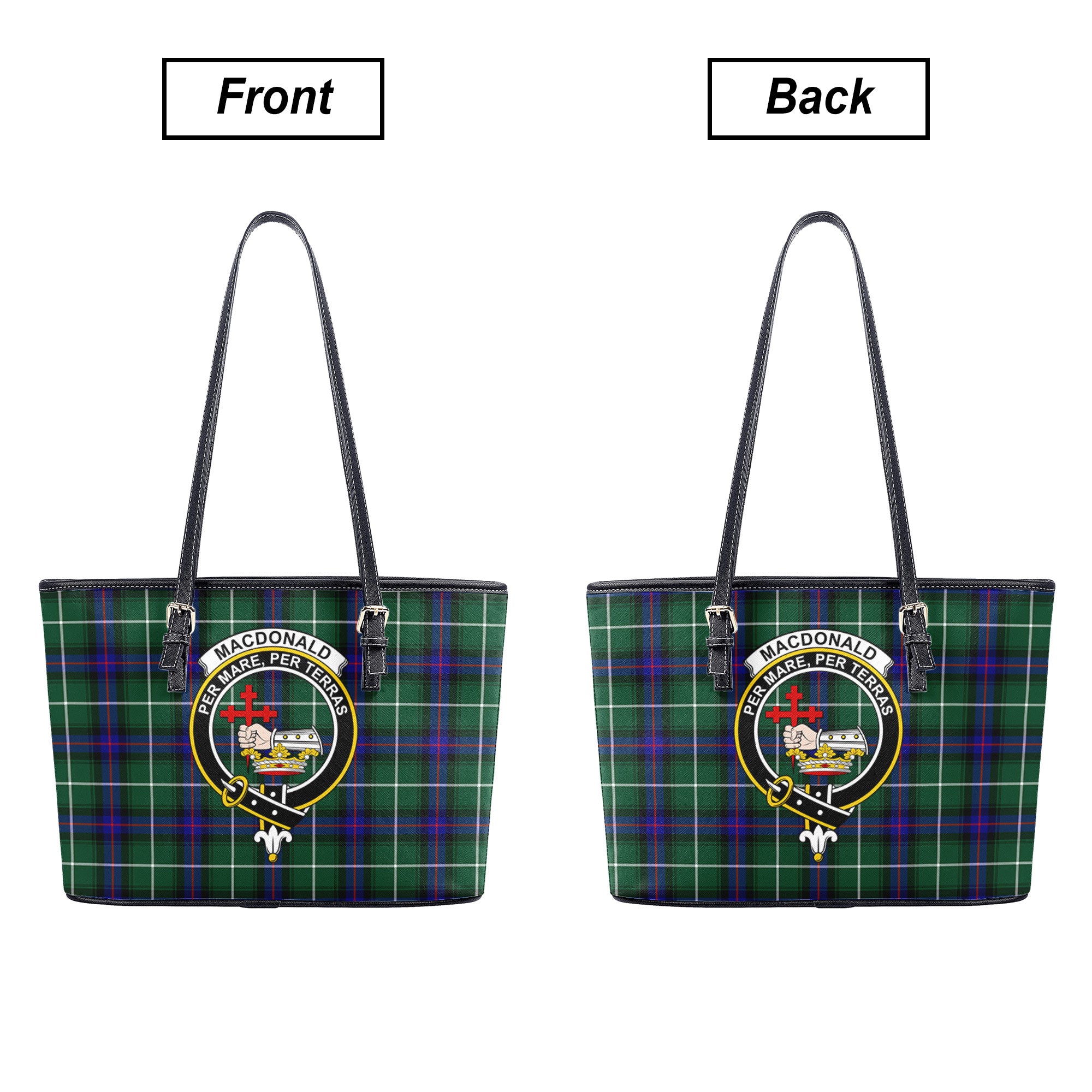 MacDonald of the Isles Hunting Modern Tartan Crest Leather Tote Bag