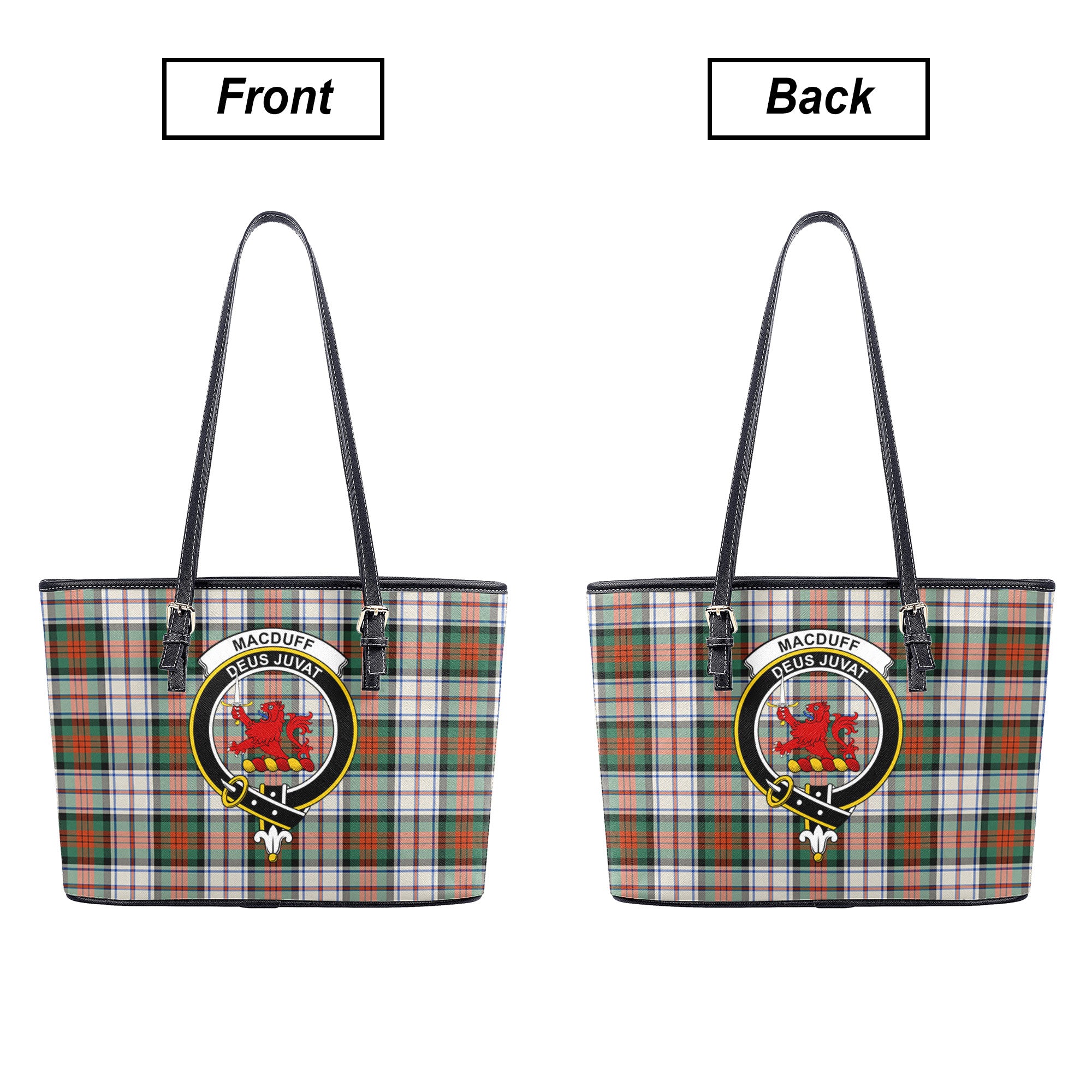 MacDuff Dress Ancient Tartan Crest Leather Tote Bag