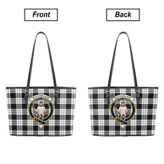 MacFarlane Black _ White Tartan Crest Leather Tote Bag